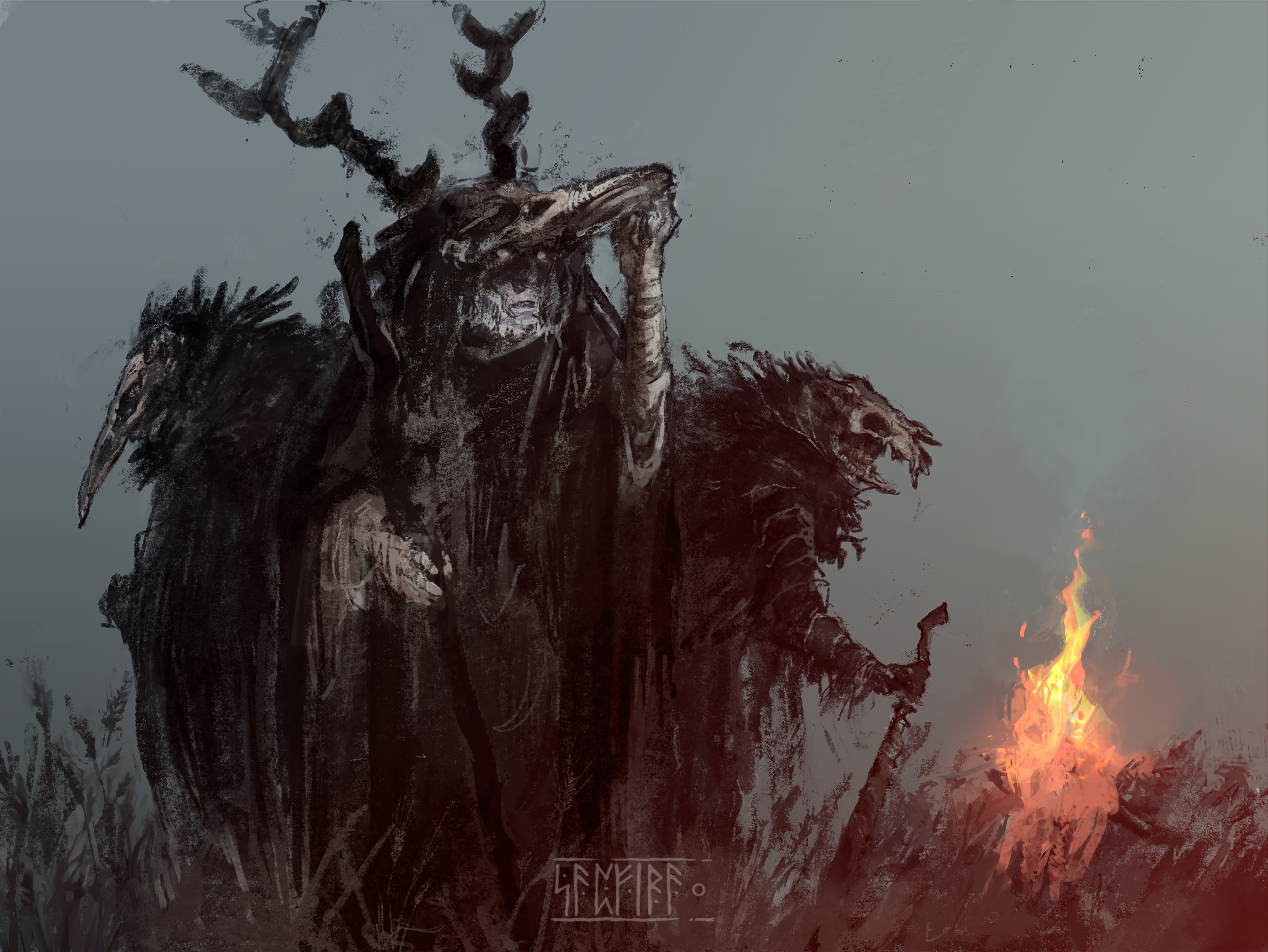 mist, fire, creature, creepy, mask, Celtic, druids, Druid, HD Wallpaper
