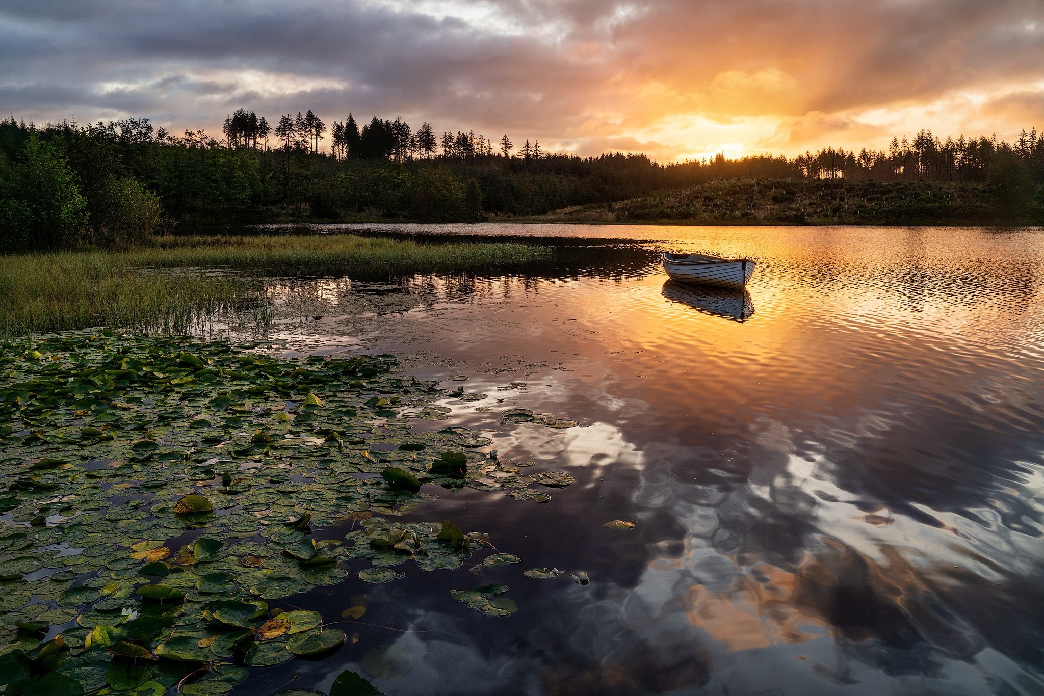 boat, vehicle, nature, water, outdoors, sunset, HD Wallpaper
