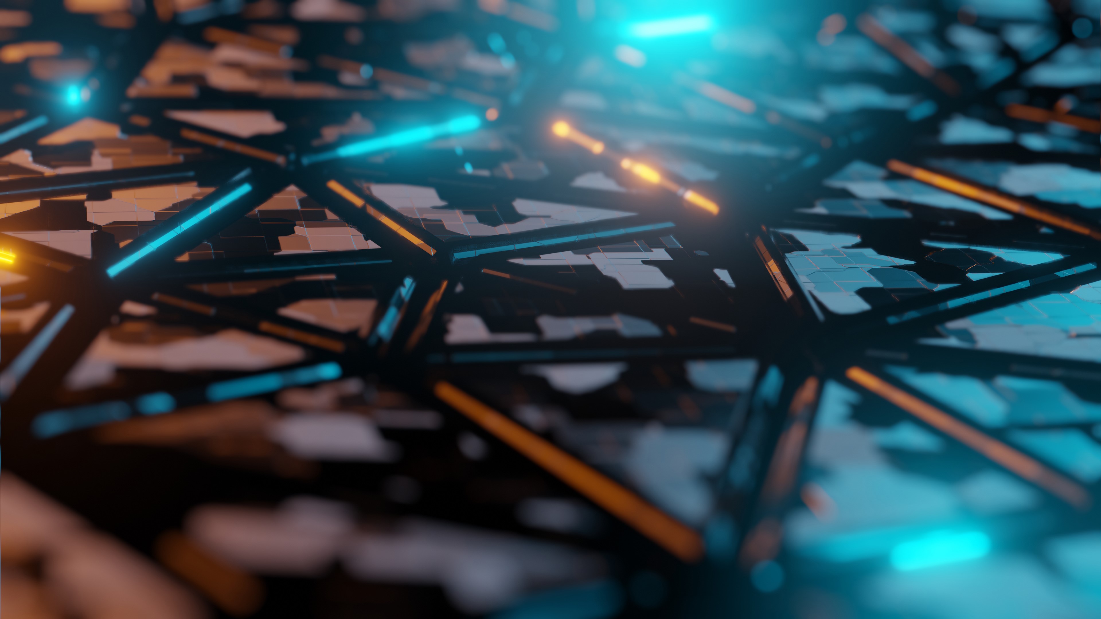 3D, tiles, digital art, cyan, HD Wallpaper