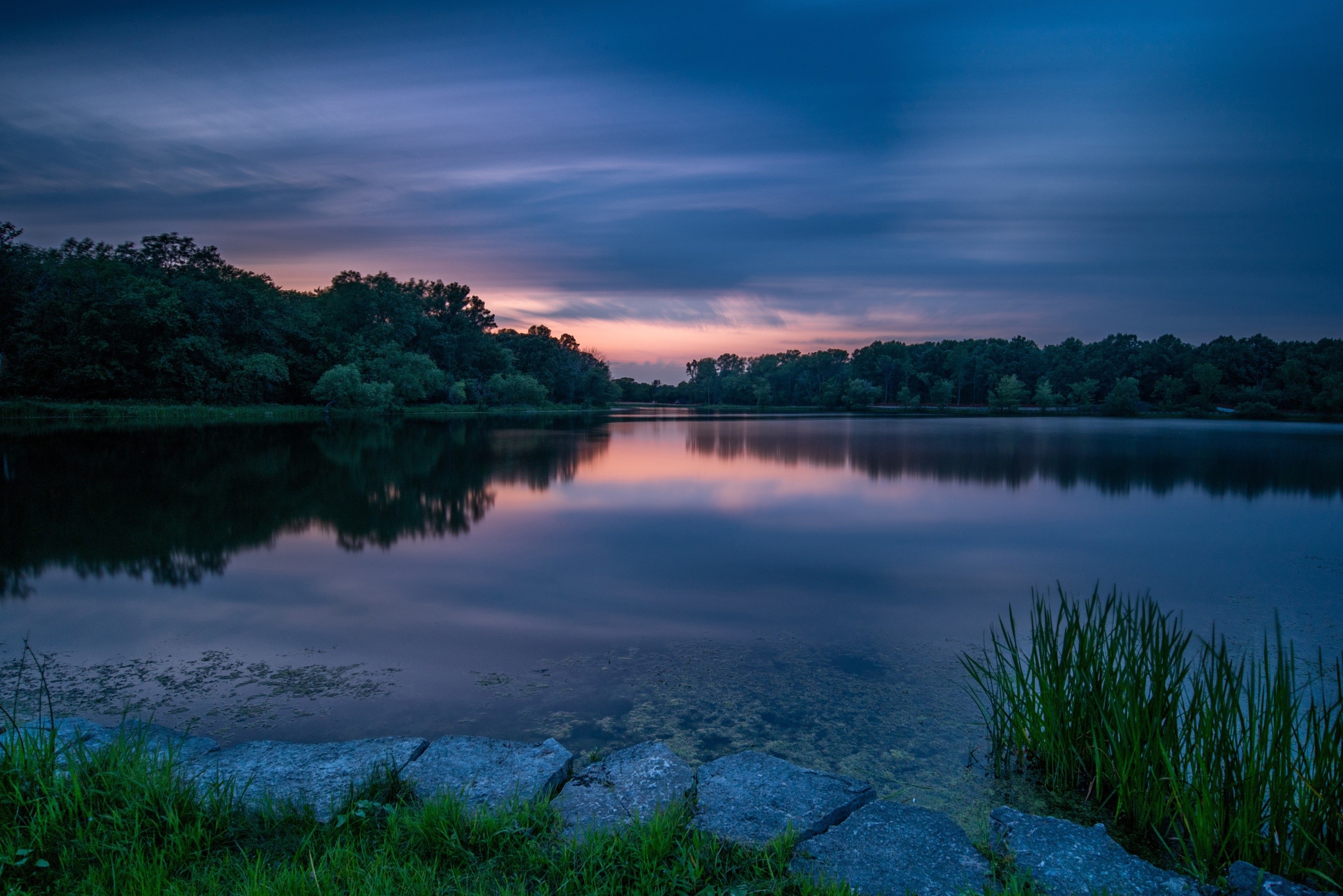 sunset, water, lake, outdoors, nature, HD Wallpaper