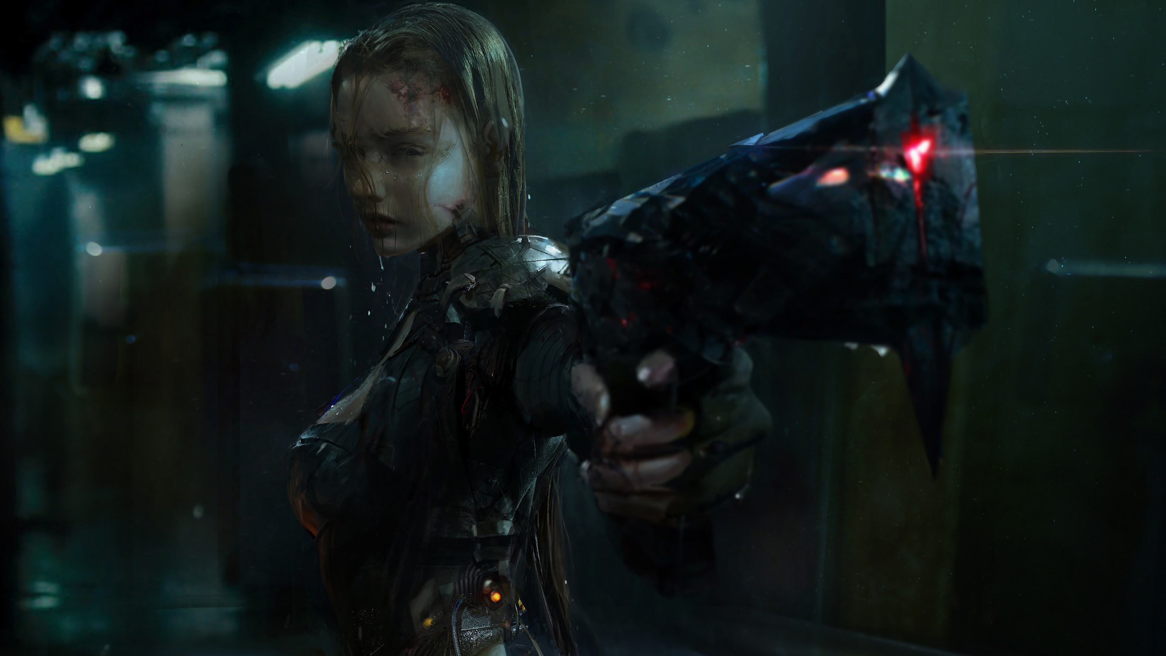 cyberpunk, science fiction, weapon, digital art, women, people, HD Wallpaper