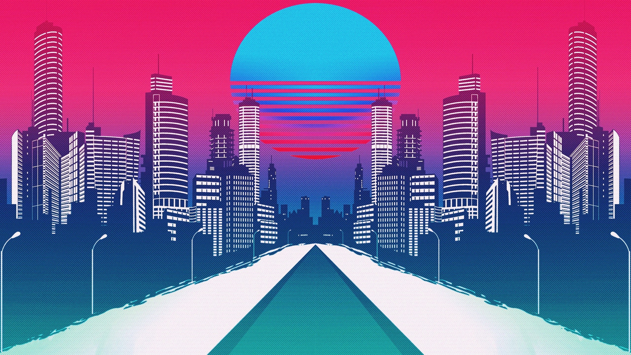 neon, city, cityscape, digital art, synthwave, Retrowave, HD Wallpaper