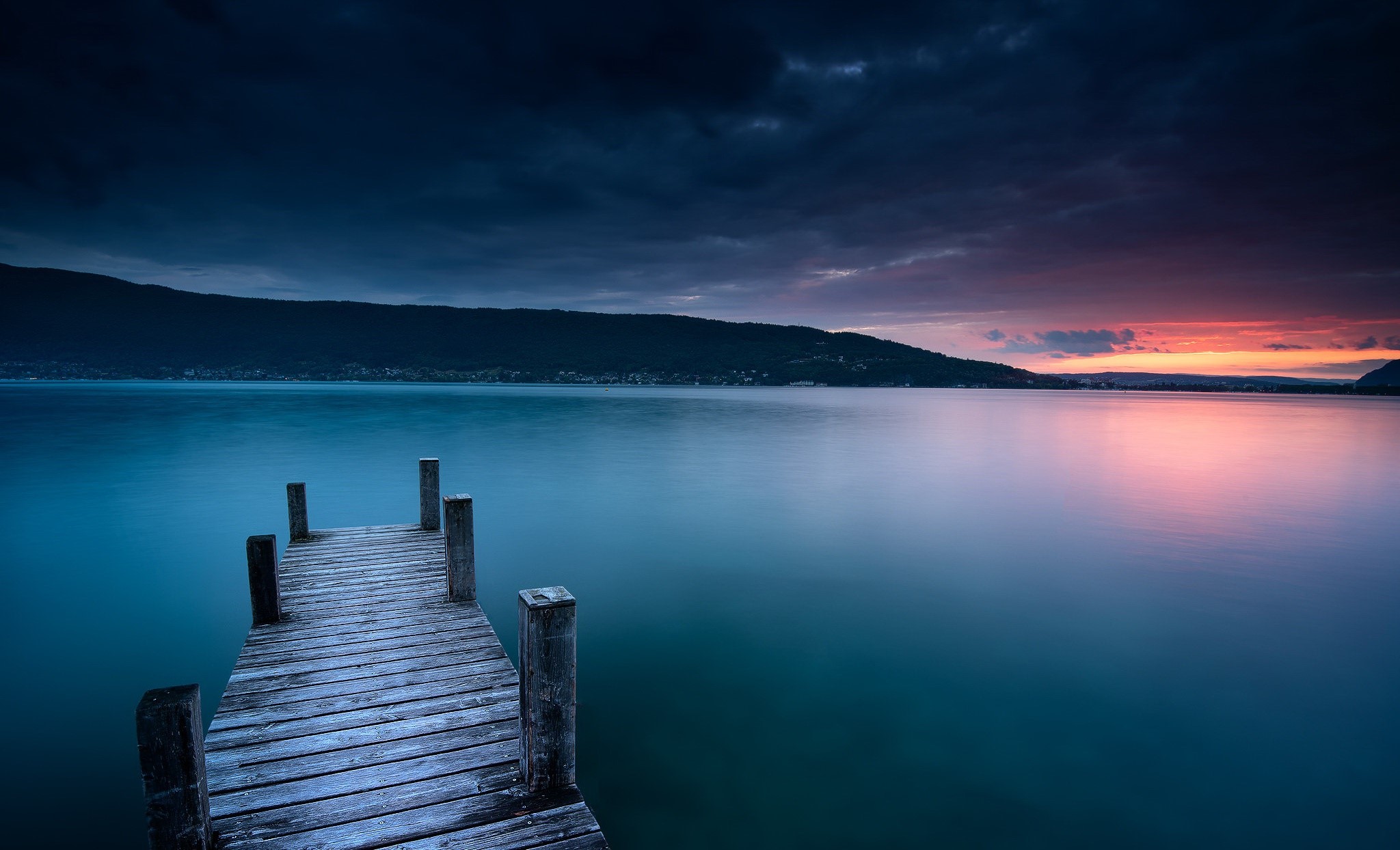 dark, pier, water, nature, sky, sunlight, France, HD Wallpaper