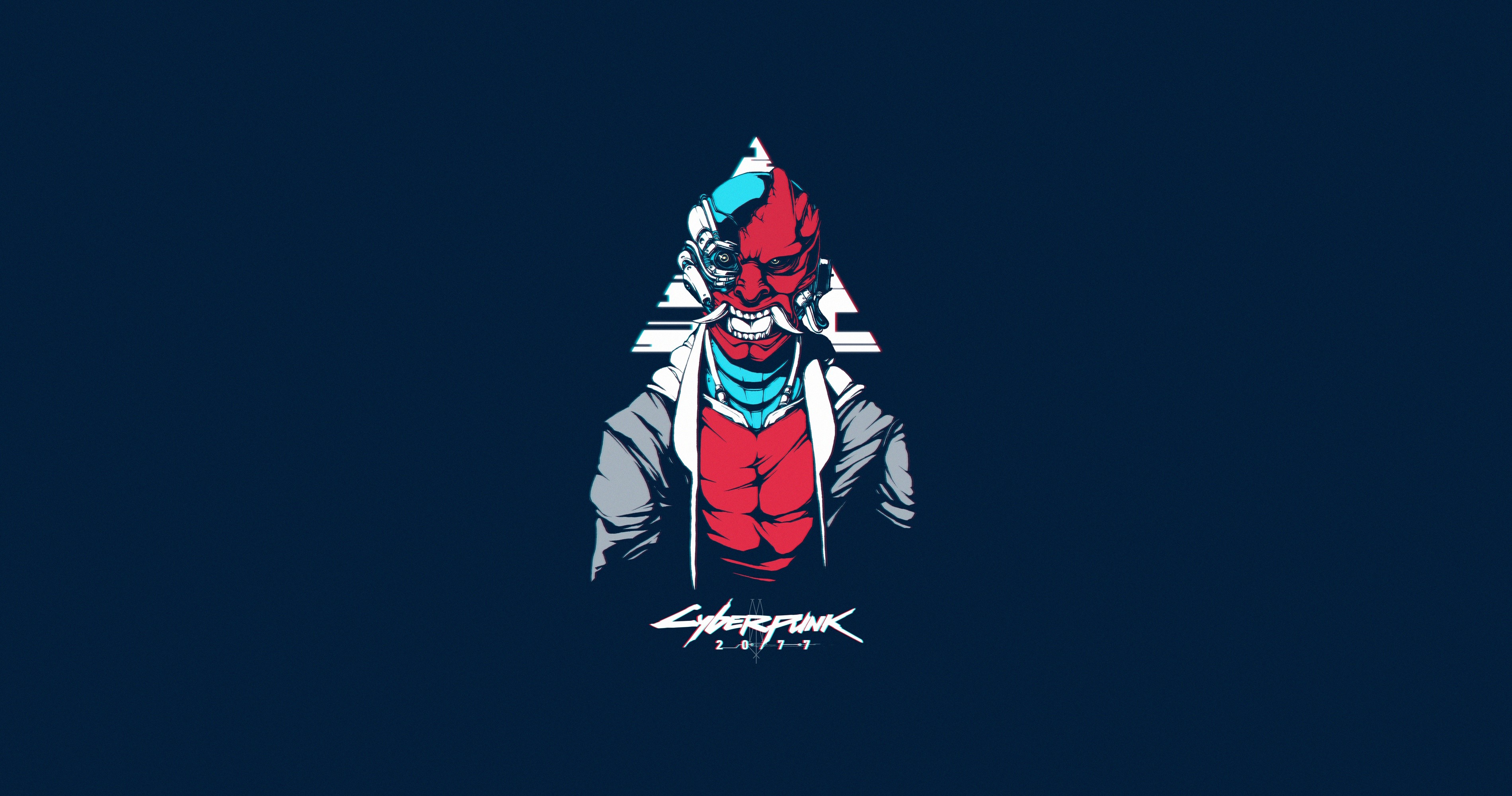 simple background, blue background, artwork, cyborg, cyberpunk, Cyberpunk 2077, HD Wallpaper