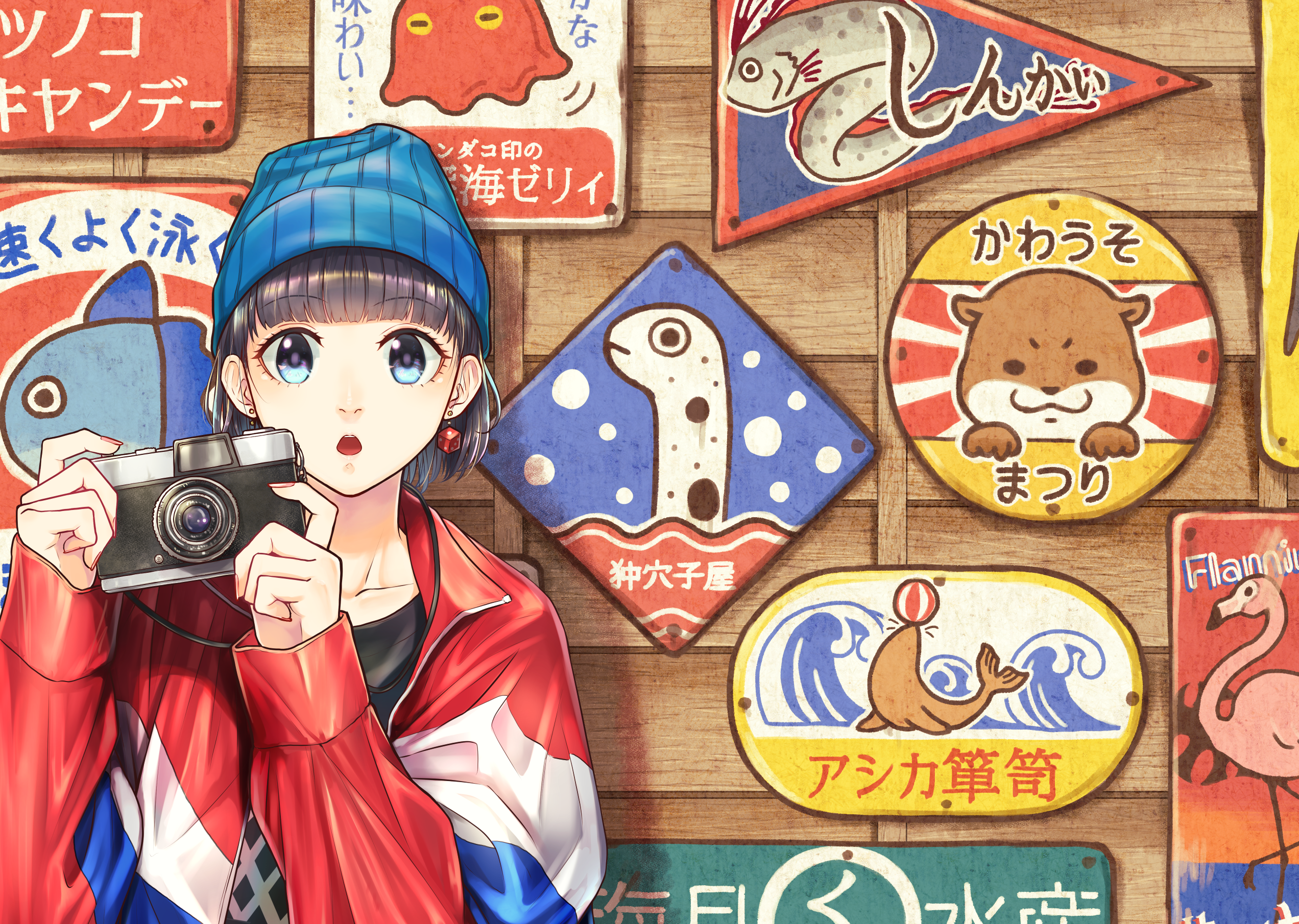 anime, original characters, anime girls, camera, HD Wallpaper
