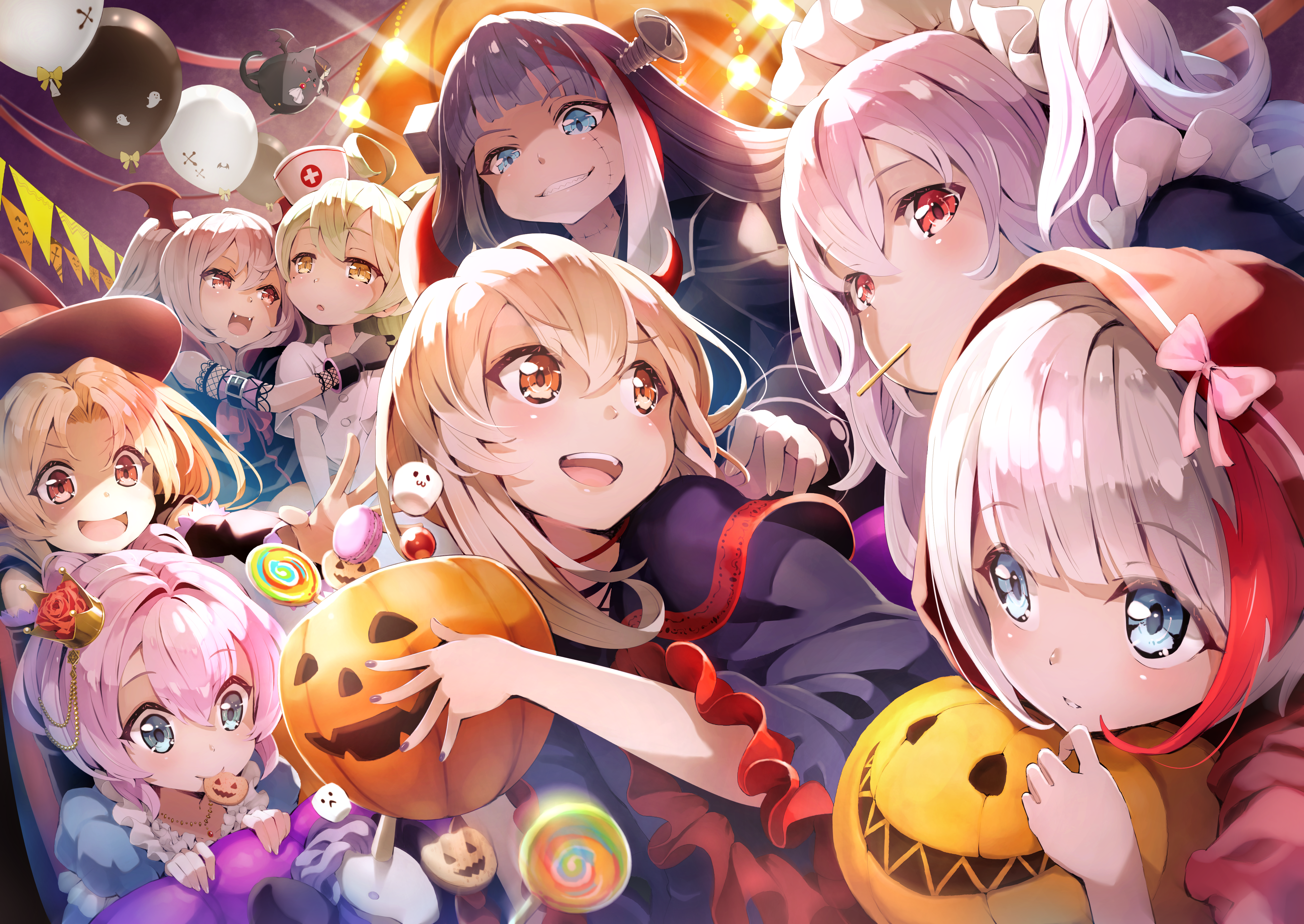 anime, anime girls, digital art, artwork, 2D, portrait, Halloween, HD Wallpaper