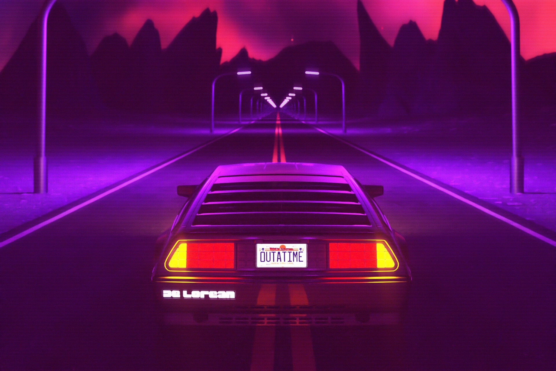 neon, car, vehicle, DeLorean, synthwave, HD Wallpaper