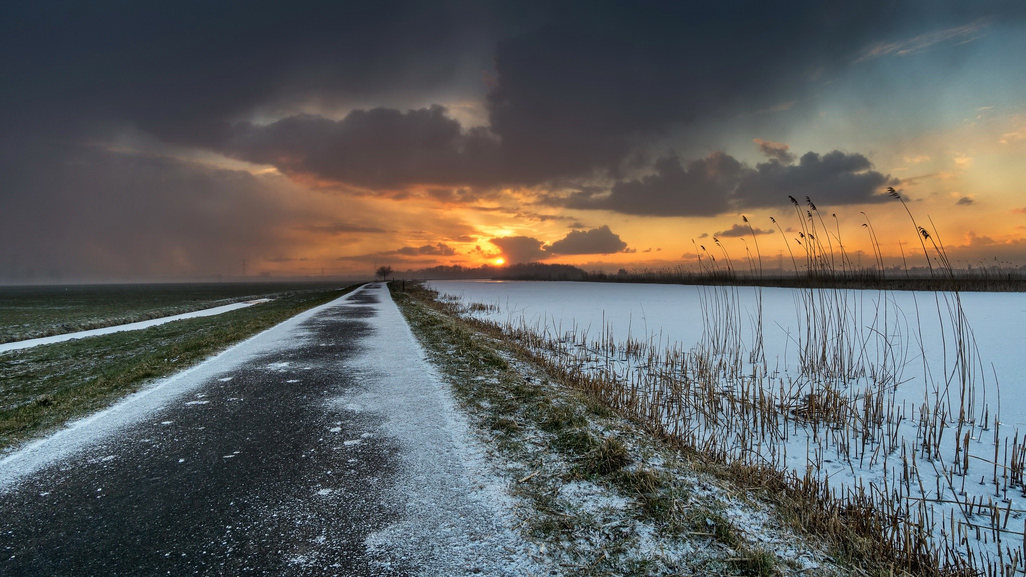 winter, sky, sunlight, landscape, HD Wallpaper