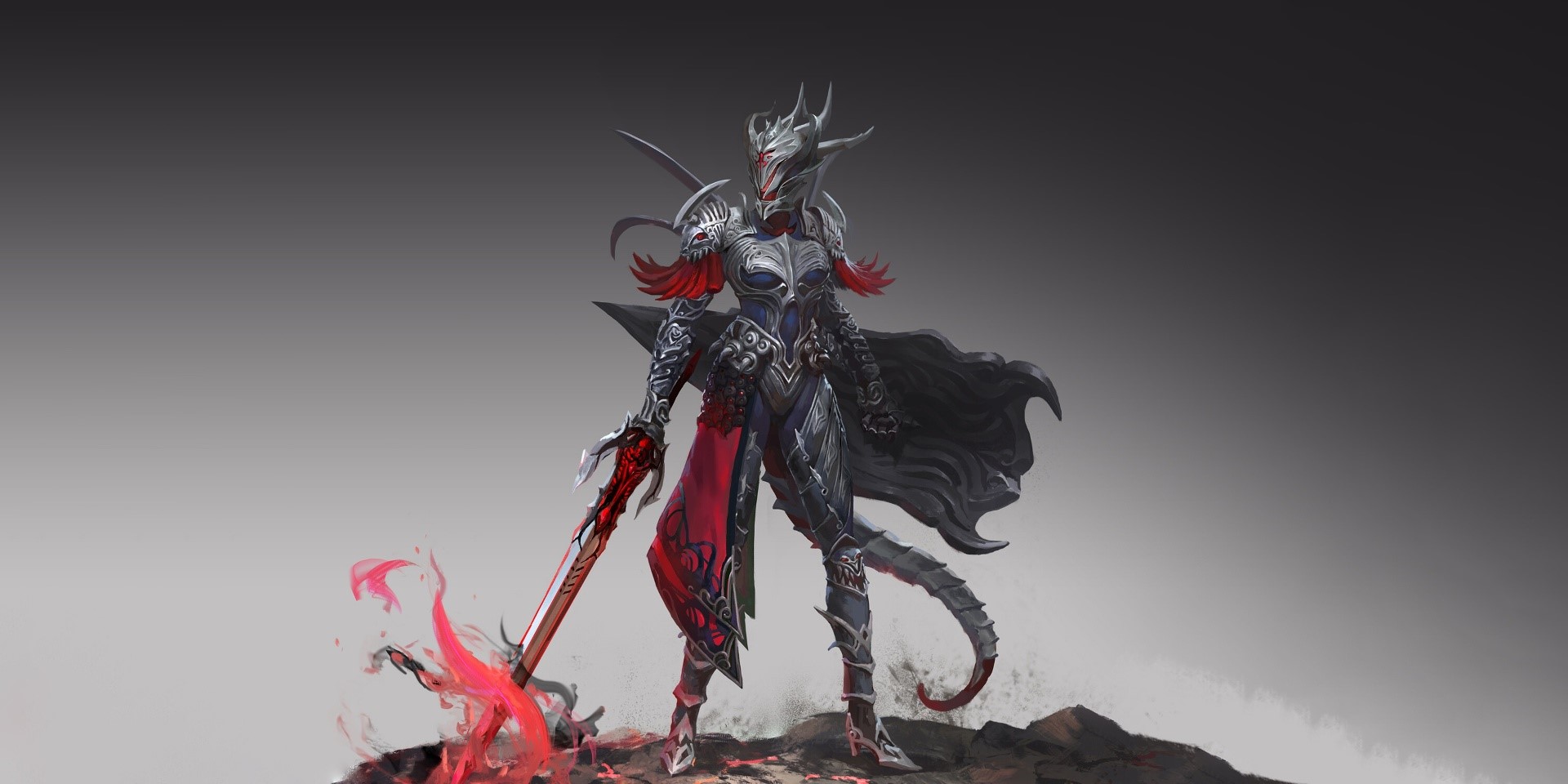 simple background, fantasy art, Armored, fantasy girl, sword, HD Wallpaper