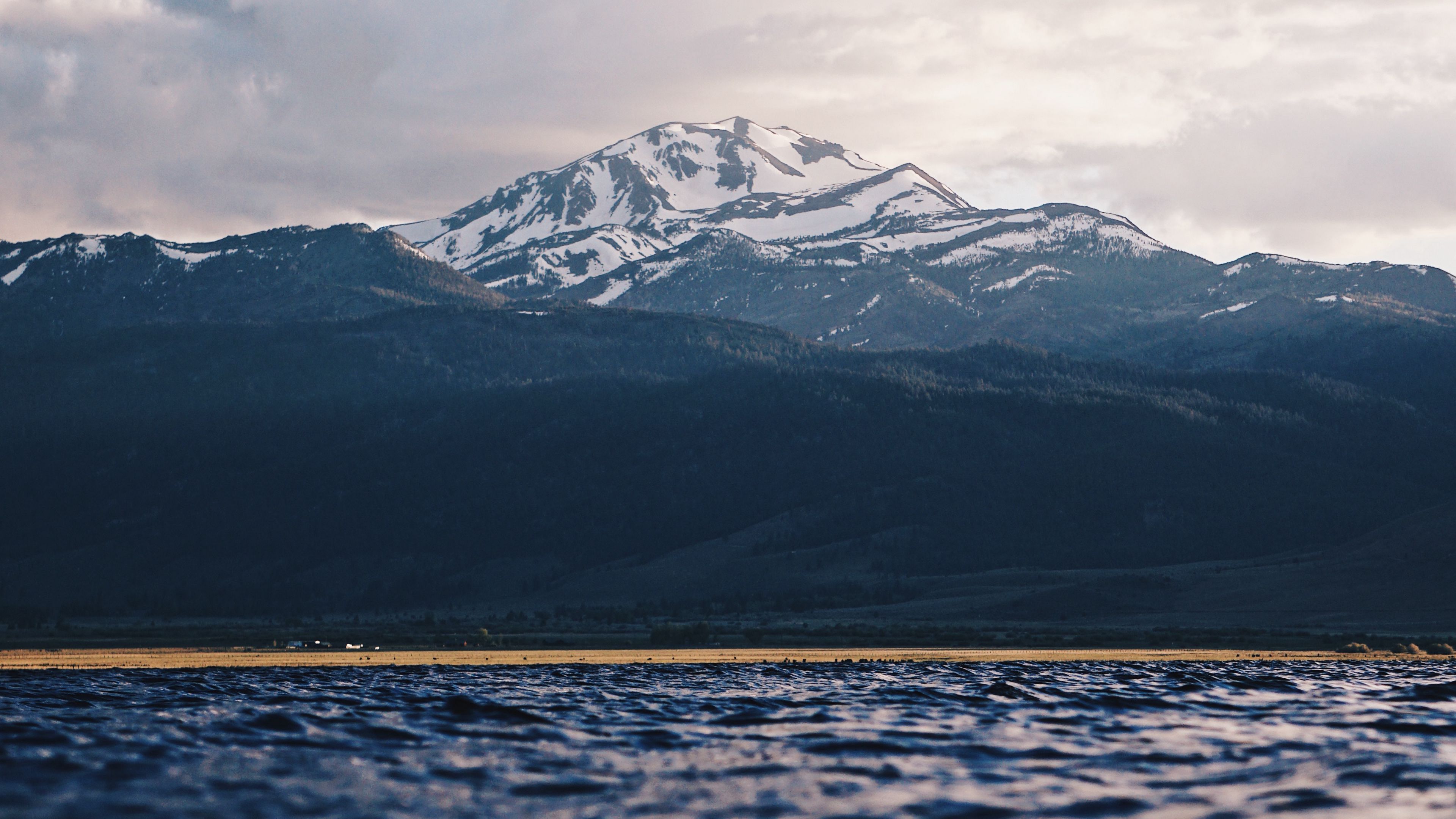 mountain, water, blur, peaks, clouds, 4k, HD Wallpaper