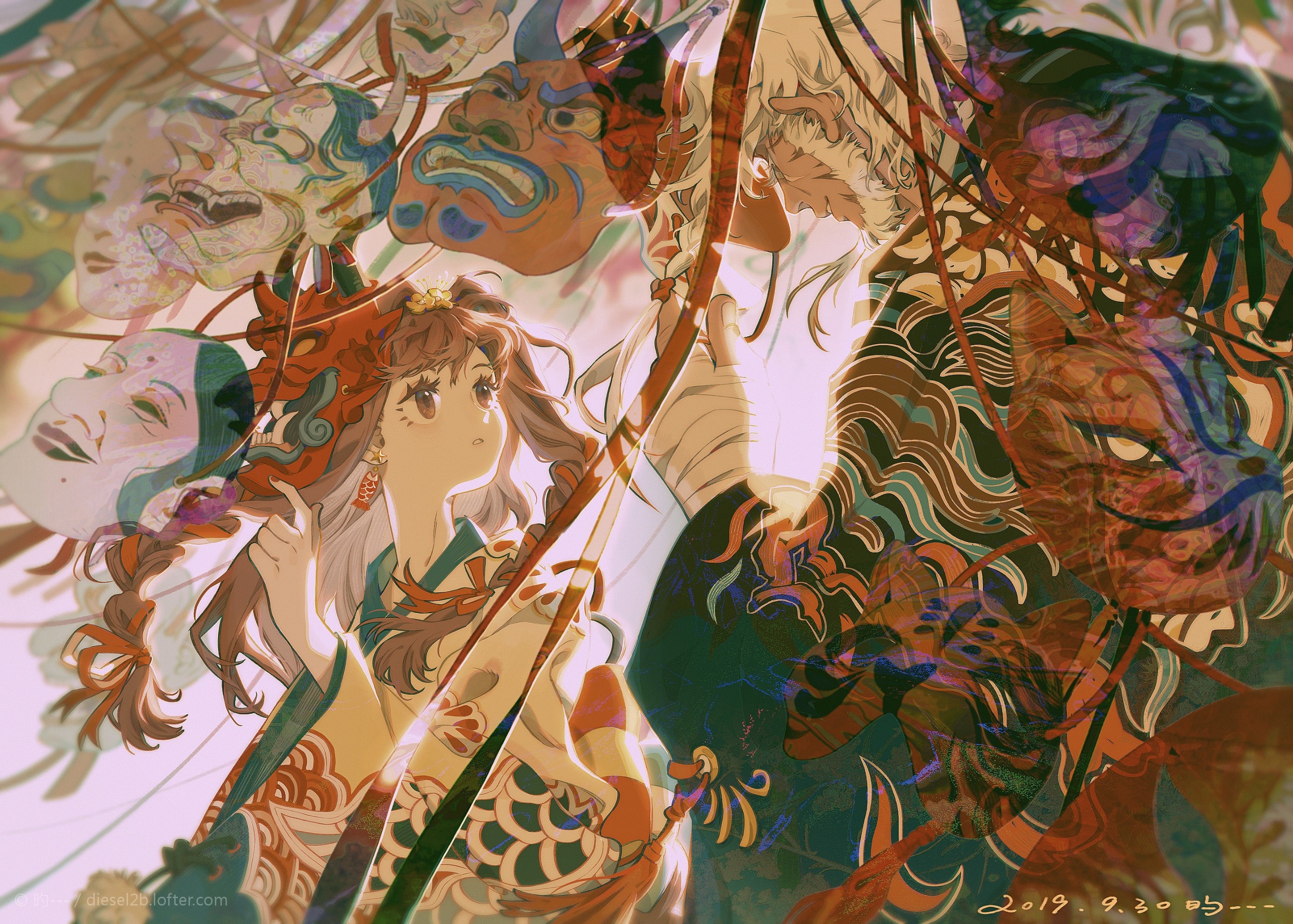 illustration, artwork, anime, mask, fantasy art, fantasy girl, HD Wallpaper