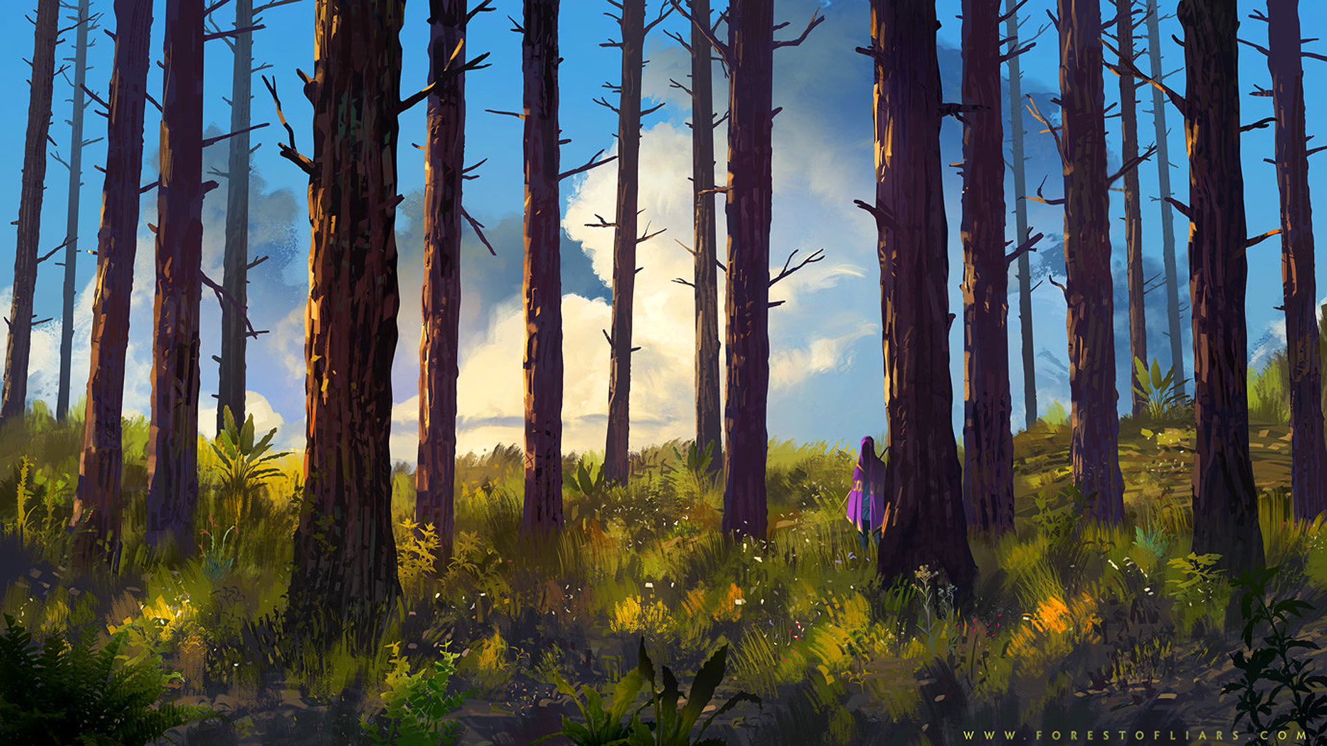 Sylvain Sarrailh, Forest of Liars, dead trees, alone, grass, sky, artwork, video game art, digital art, clouds, HD Wallpaper
