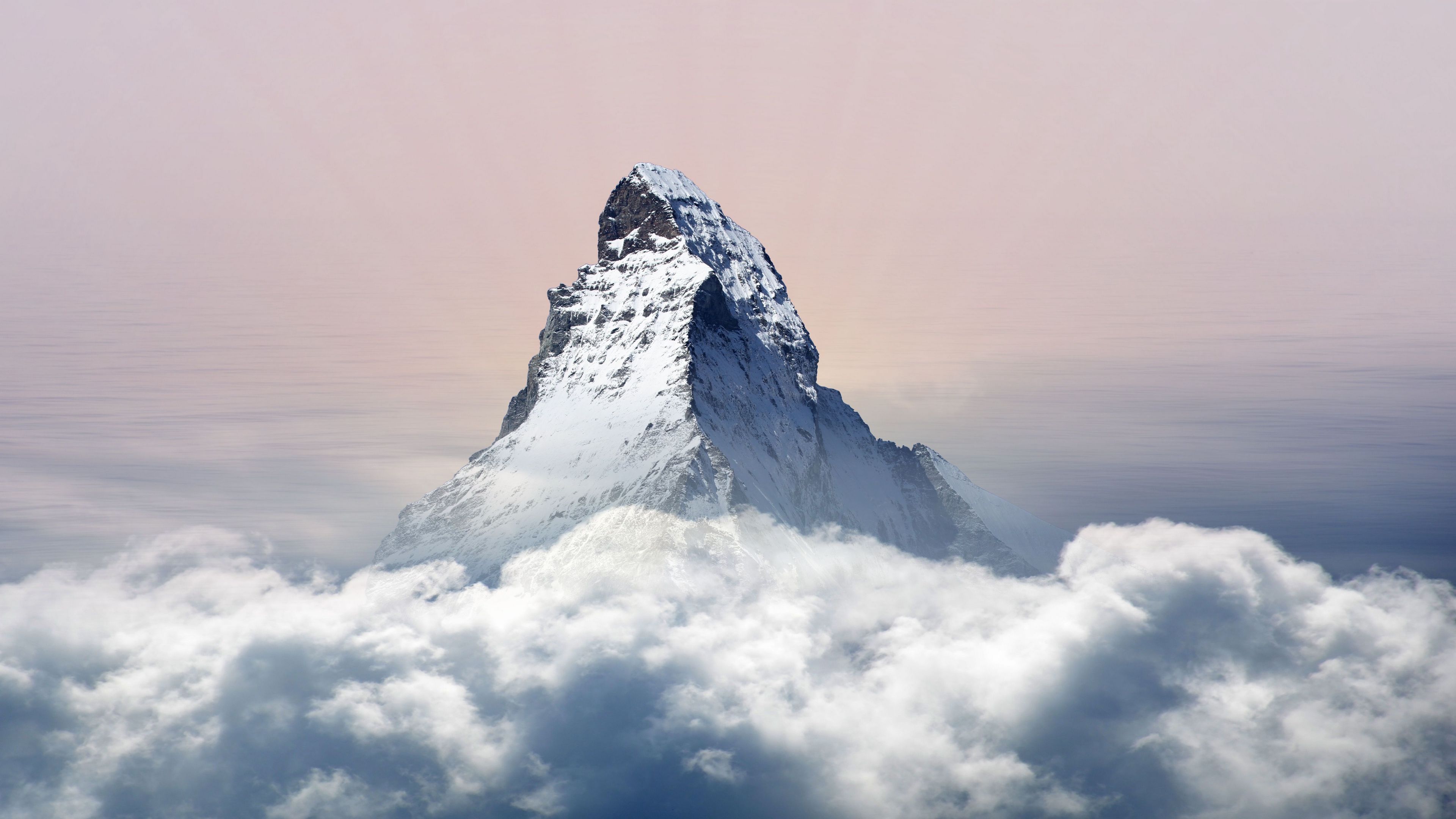 mountain, clouds, peak, snowy, 4k, HD Wallpaper