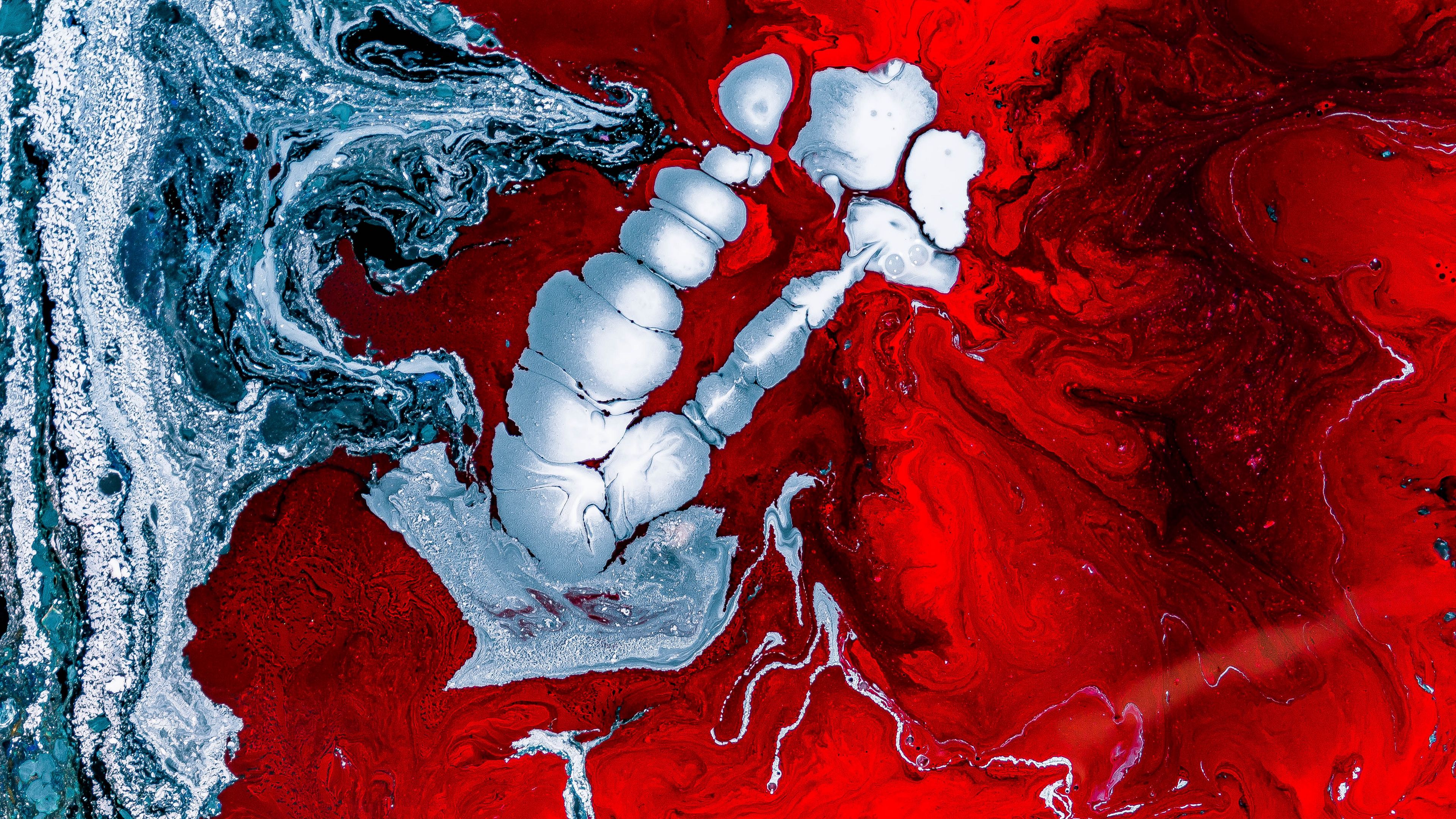 liquid, shine, red, silver, macro, 4k, HD Wallpaper
