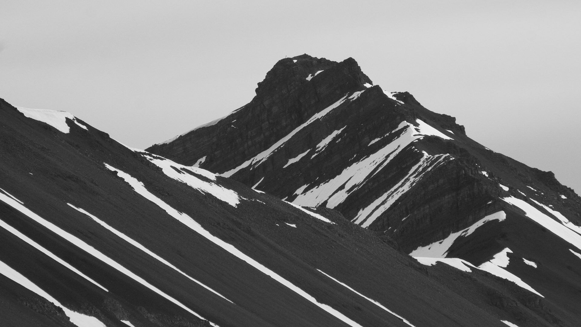 hill, grey, peak, mountains, snowy peak, overcast, monochrome, HD Wallpaper