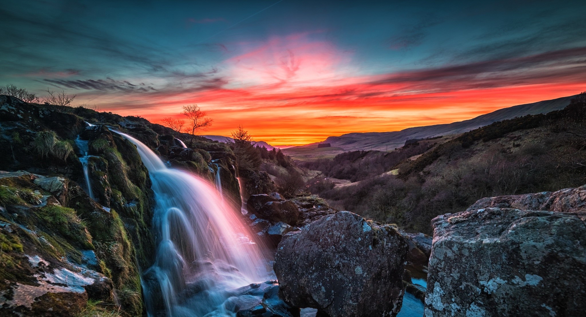 sky, rock, water, waterfall, nature, landscape, sunlight, HD Wallpaper