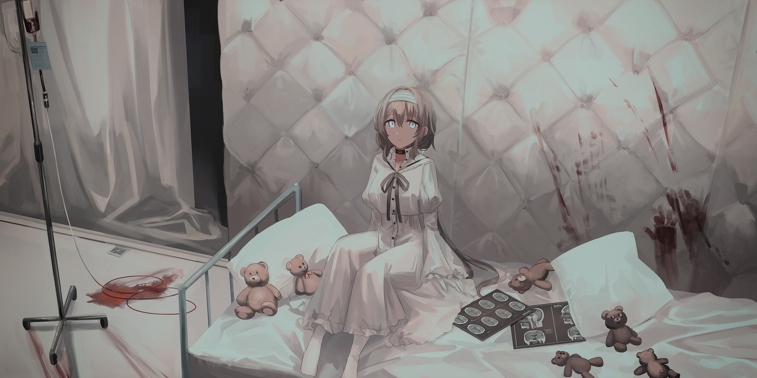 Chihuri 45, blood, looking at viewer, anime, anime girls, HD Wallpaper