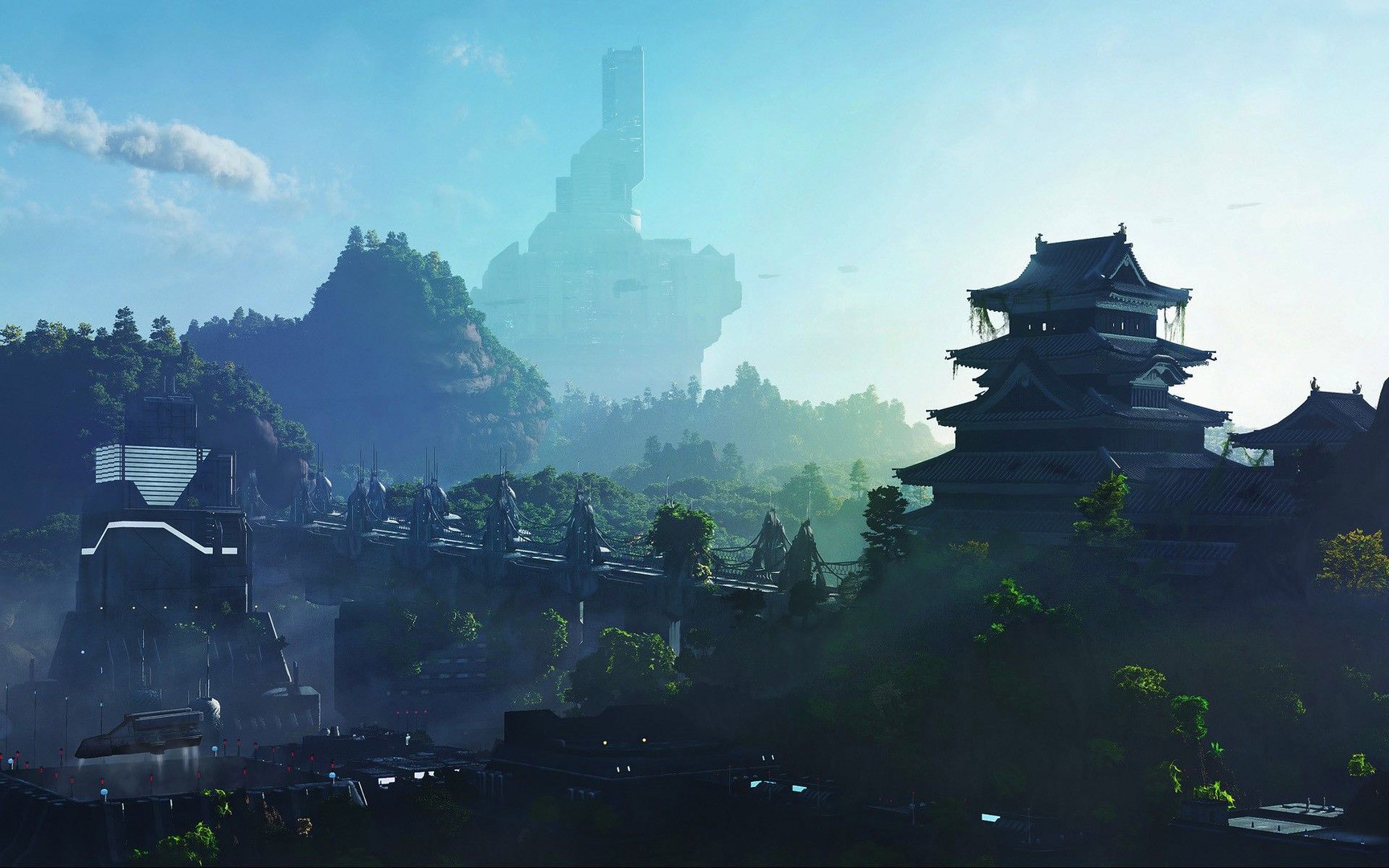 Asian, science fiction, building, HD Wallpaper
