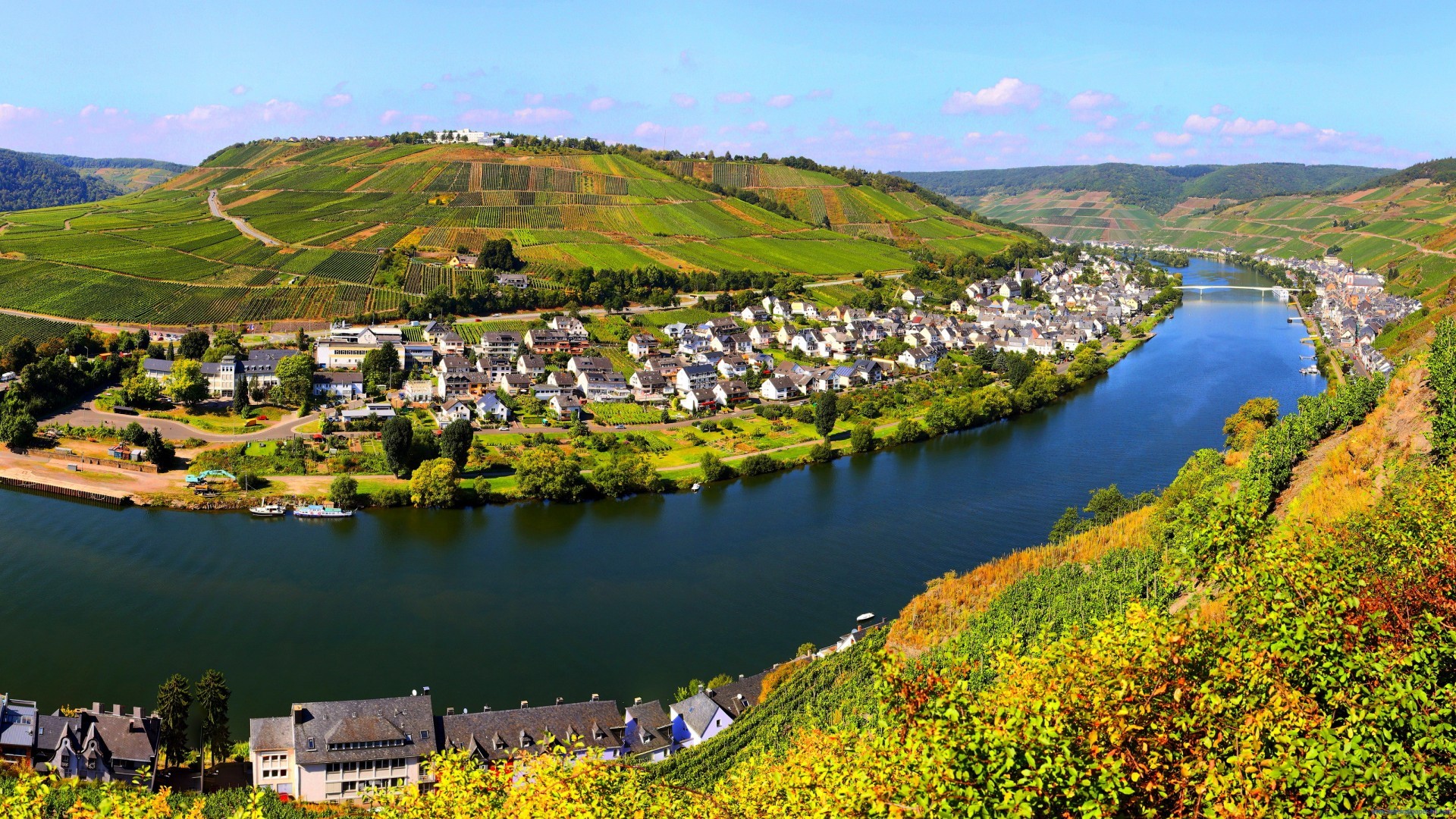 city, nature, river, landscape, field, plants, HD Wallpaper