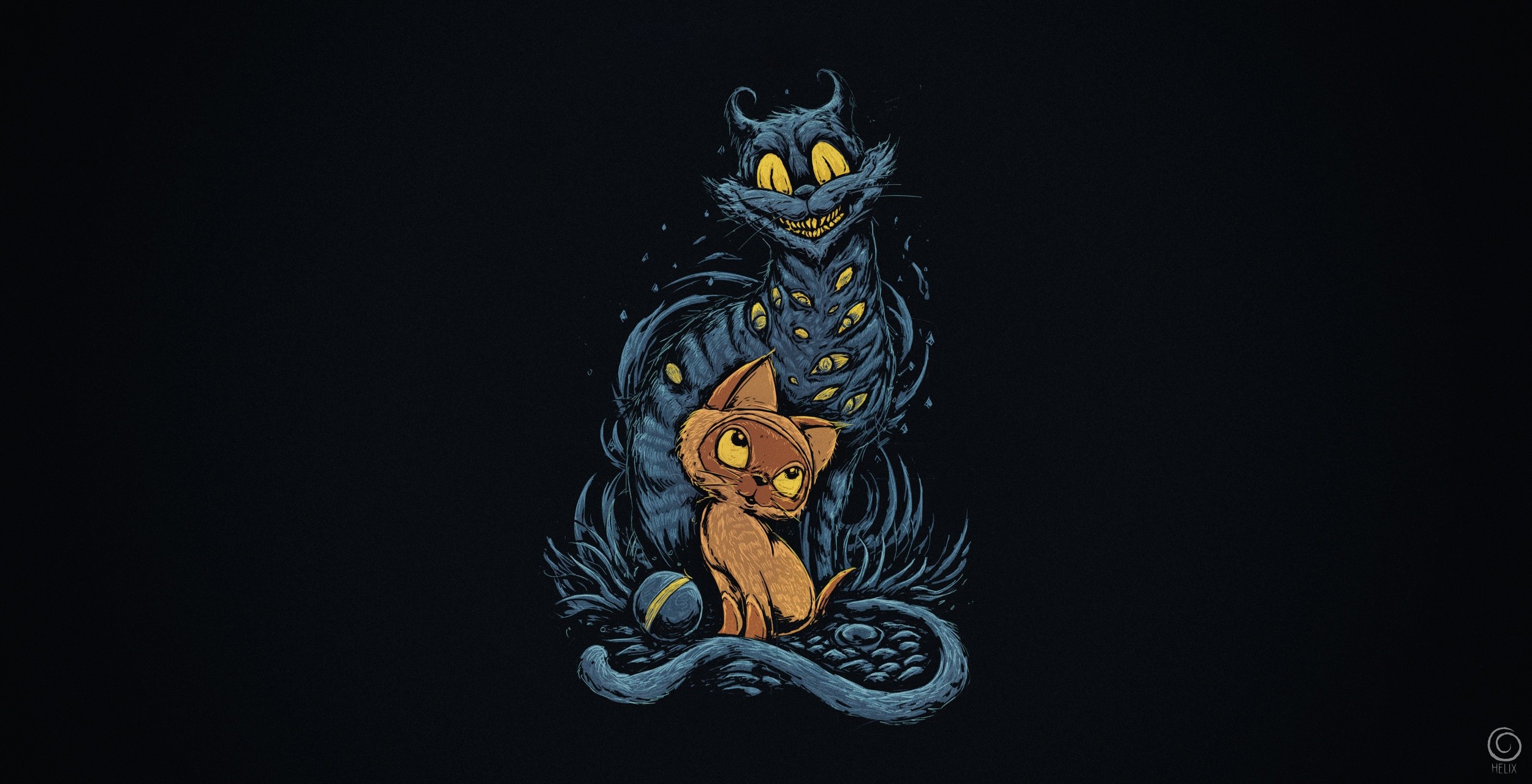 simple background, black background, cats, fantasy art, HD Wallpaper