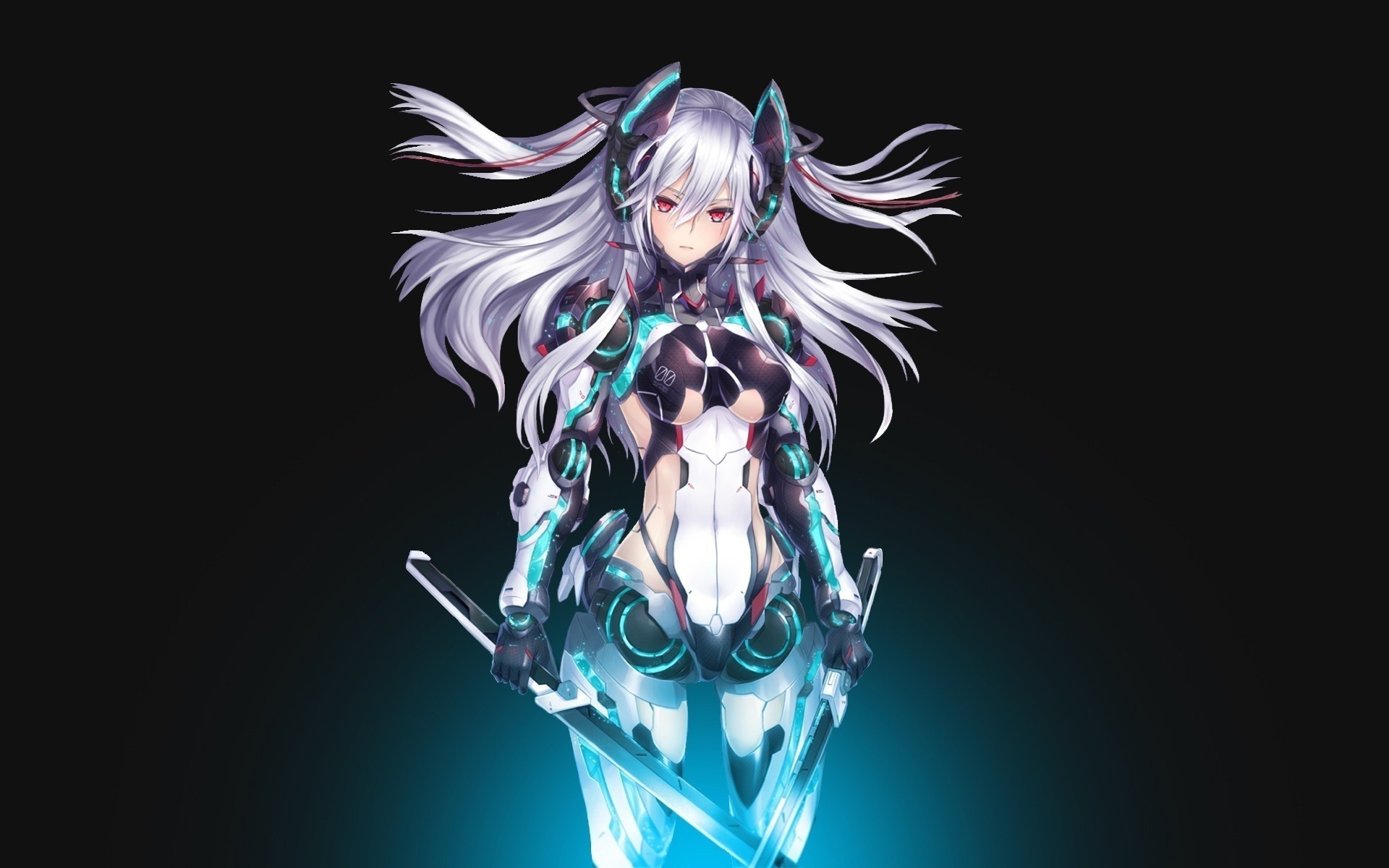 anime, mecha girls, sword, anime girls, cyan, HD Wallpaper