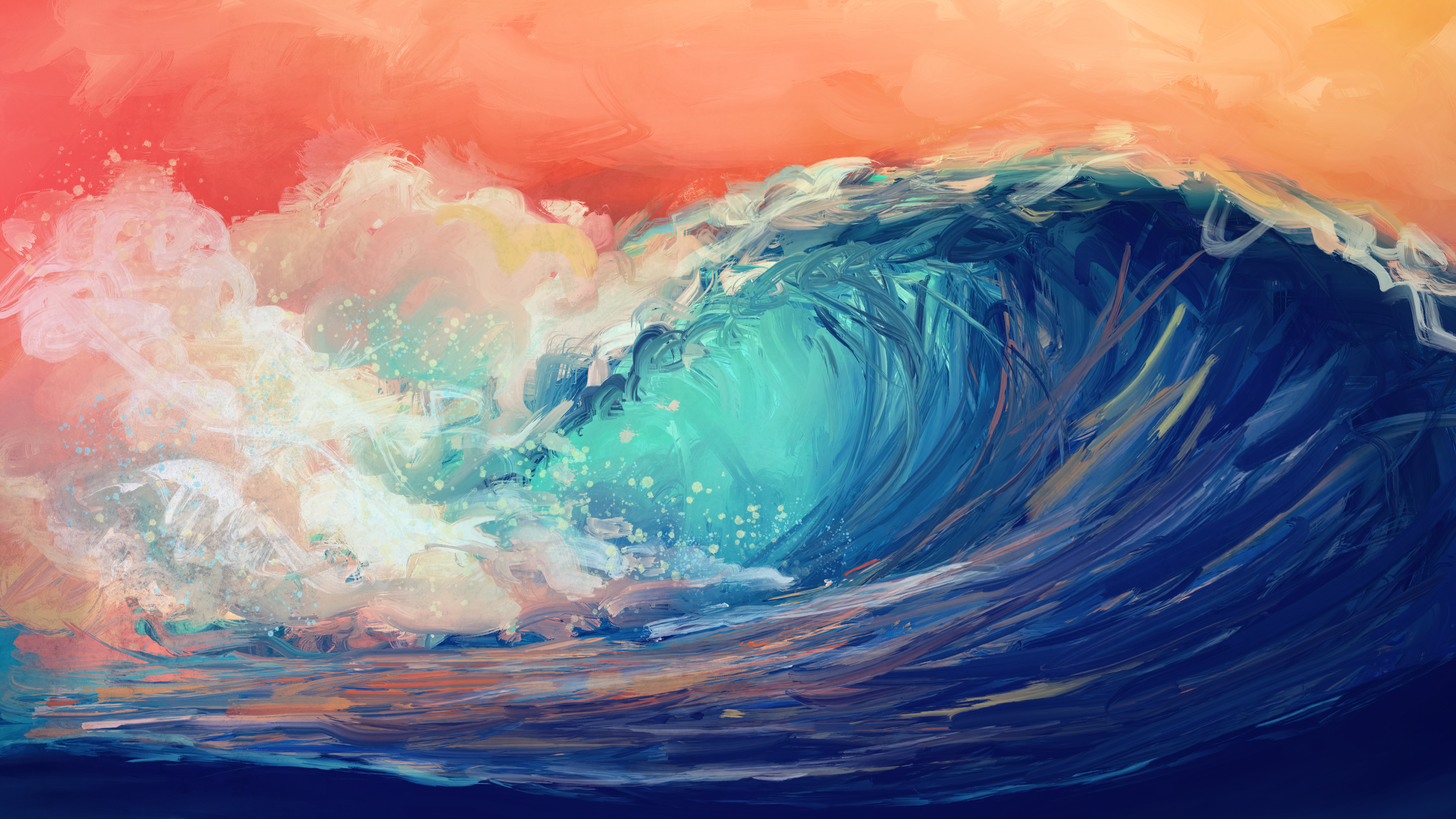 waves, sea, digital art, artwork, painting, colorful, HD Wallpaper