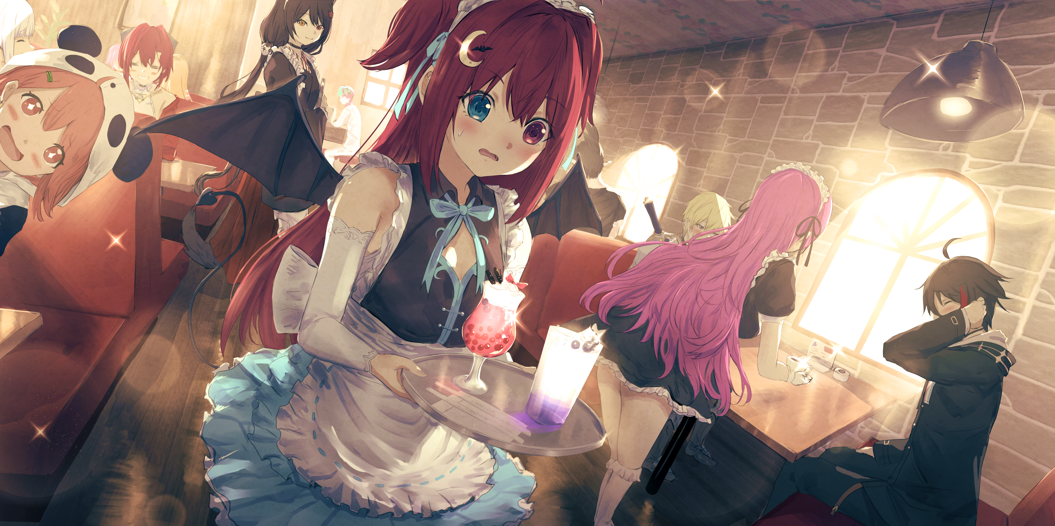 anime, anime girls, digital art, artwork, 2D, portrait, heterochromia, Nijisanji, Yuzuki Roa, Sasaki Saku, Ange Katrina, Inui Toko, Virtual Youtuber, group of people, HD Wallpaper