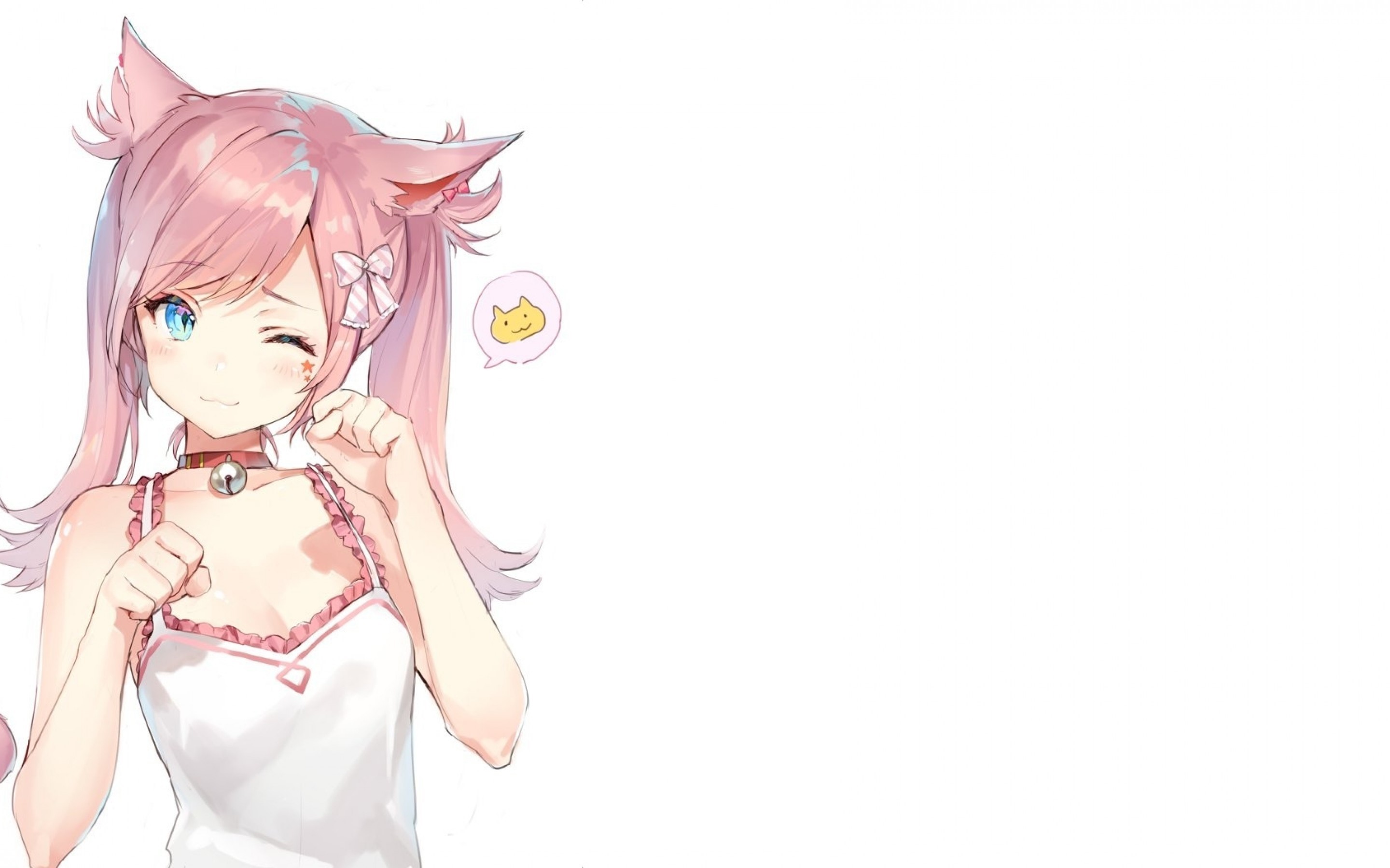 anime, anime girls, simple background, simple, neko ears, cat ears, HD Wallpaper