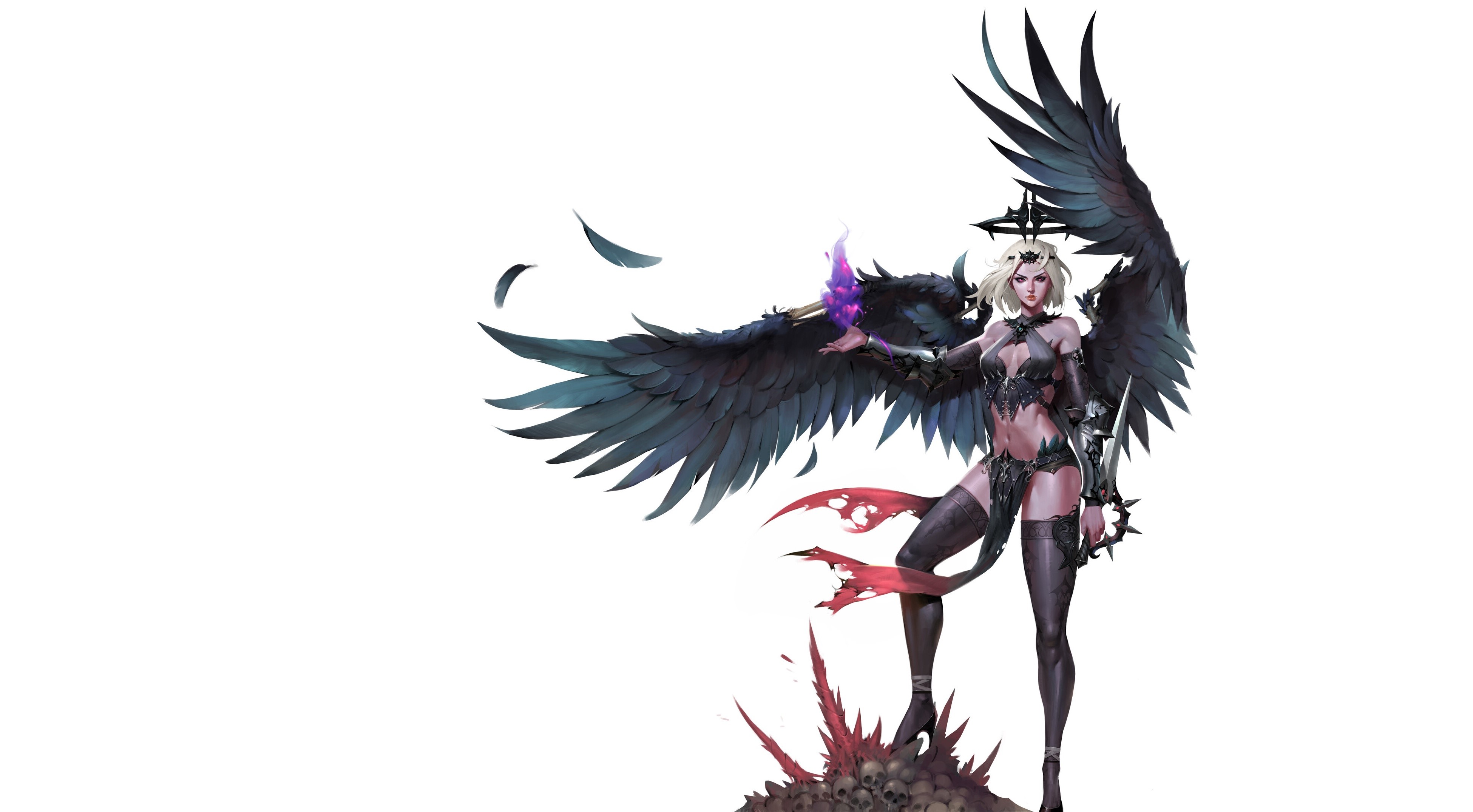 simple background, white background, fantasy girl, fantasy art, wings, HD Wallpaper