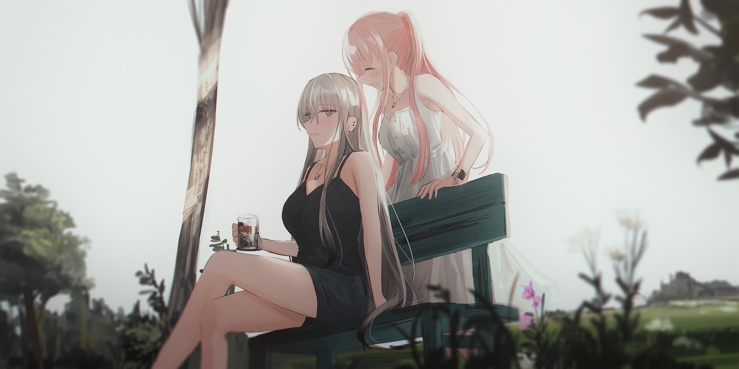 Chihuri 45, nature, pink hair, white hair, anime, anime girls, HD Wallpaper