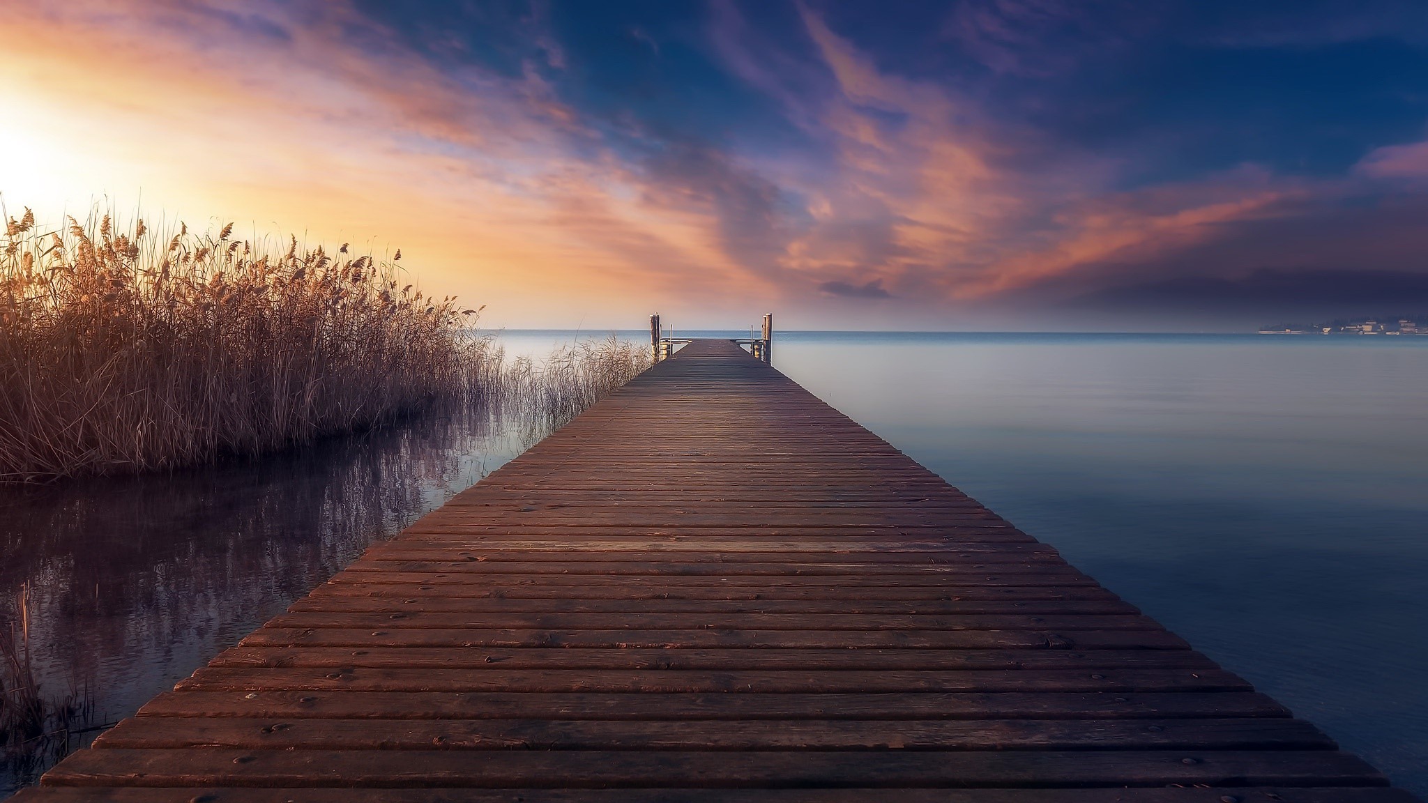 sky, clouds, water, pier, outdoors, HD Wallpaper