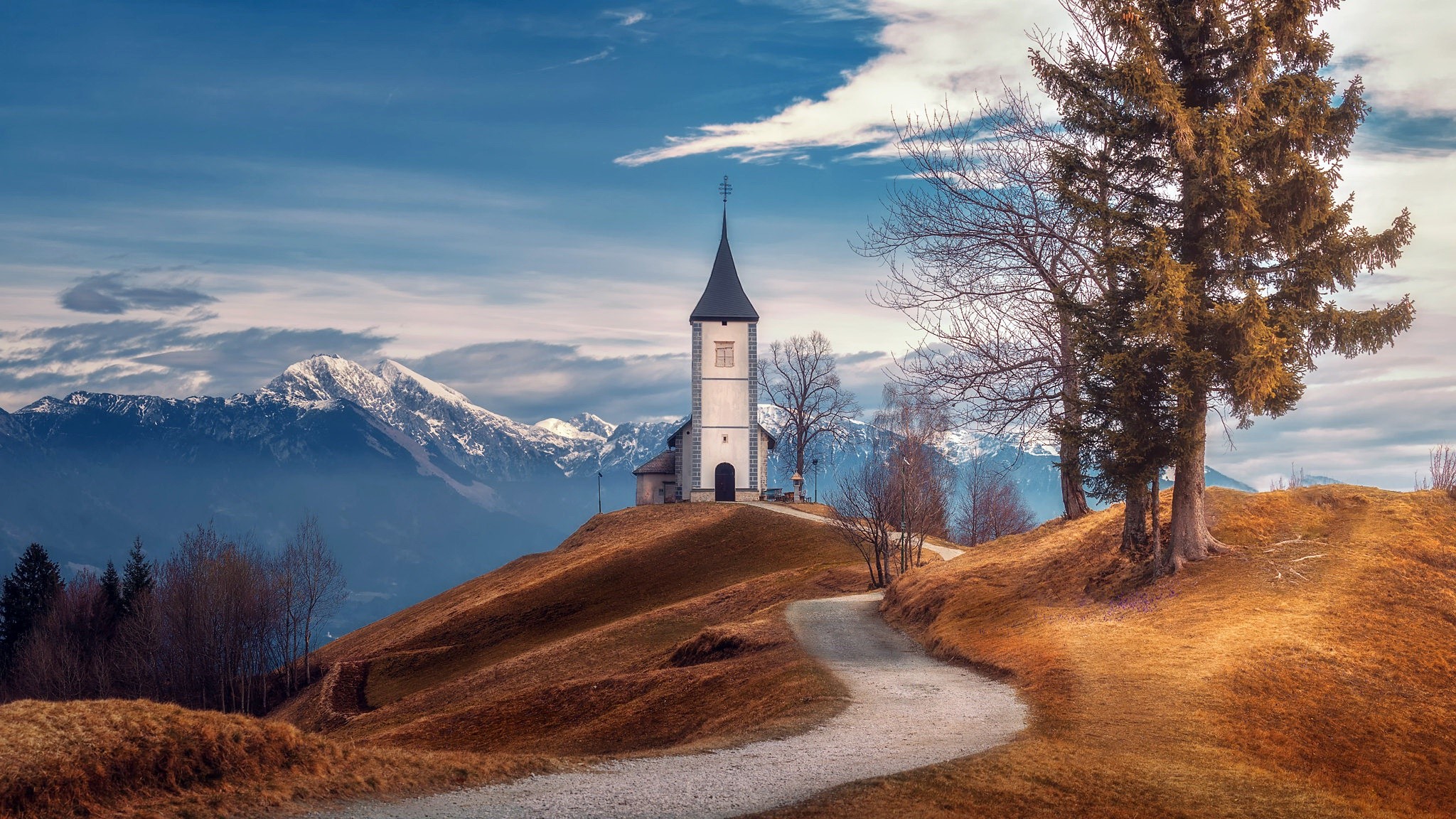 outdoors, building, church, mountains, landscape, HD Wallpaper