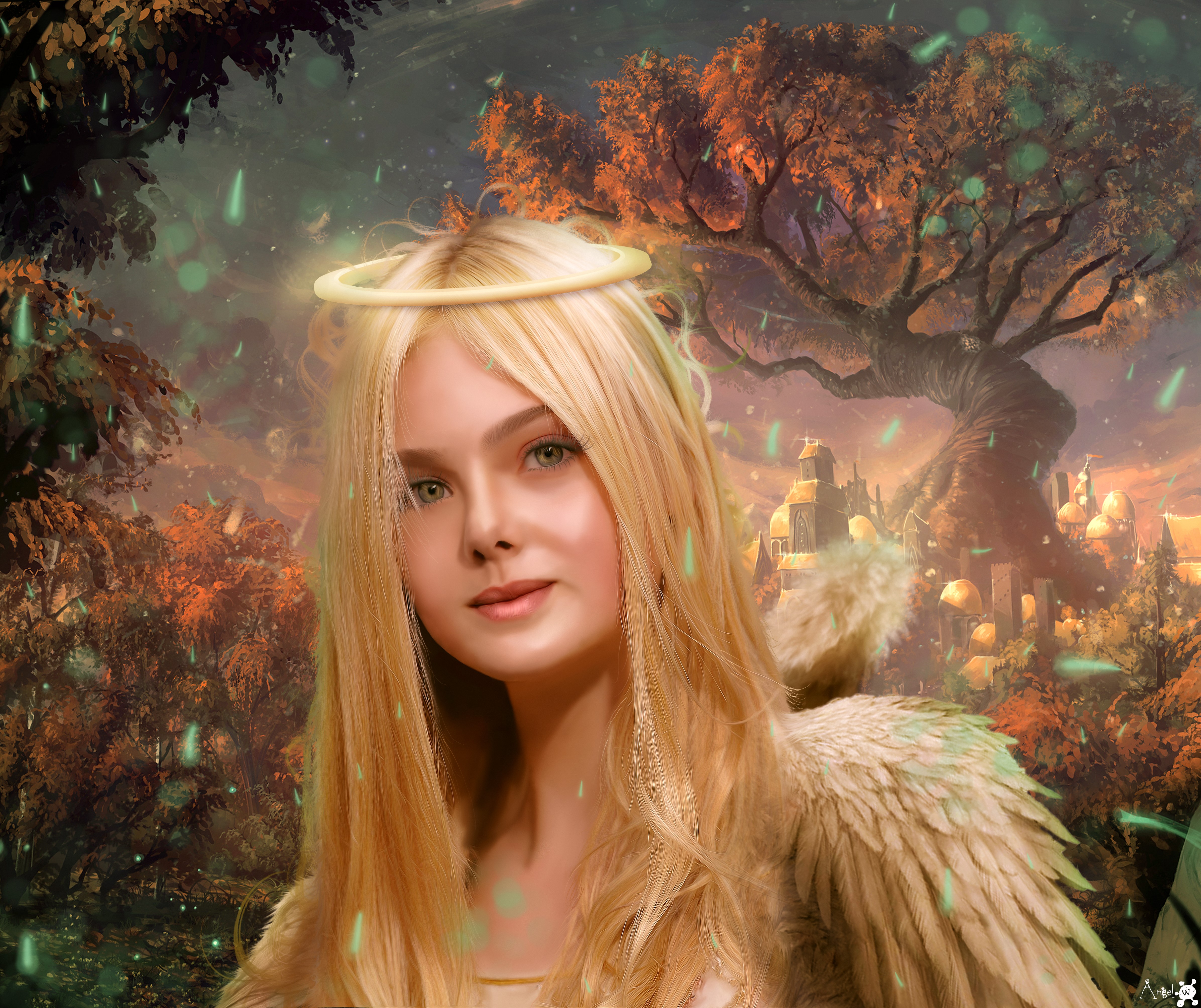 Elle Fanning, Photoshop, fantasy art, digital painting, HD Wallpaper