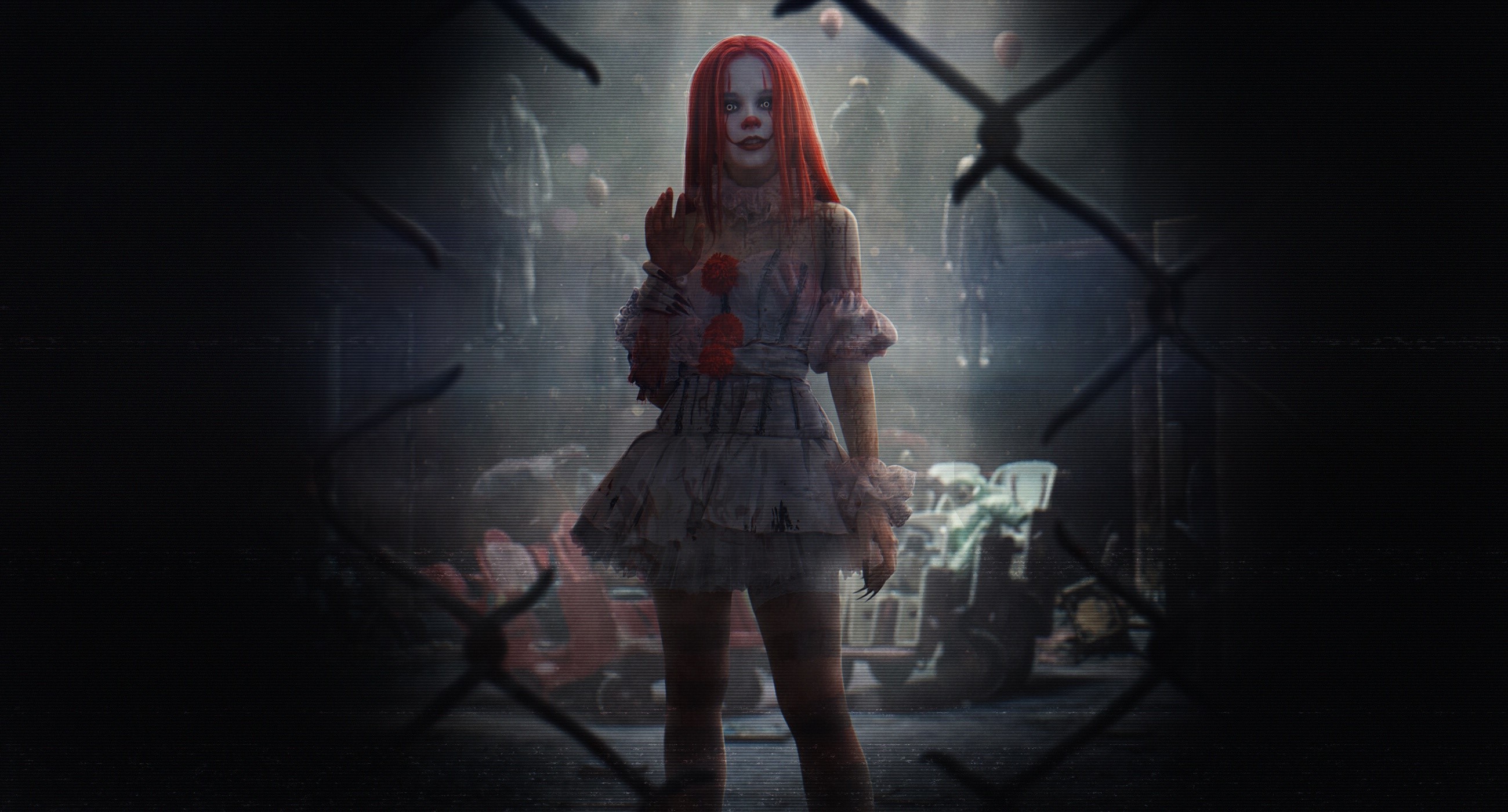 artwork, clown, horror, women, redhead, It (movie), frontal view, HD Wallpaper