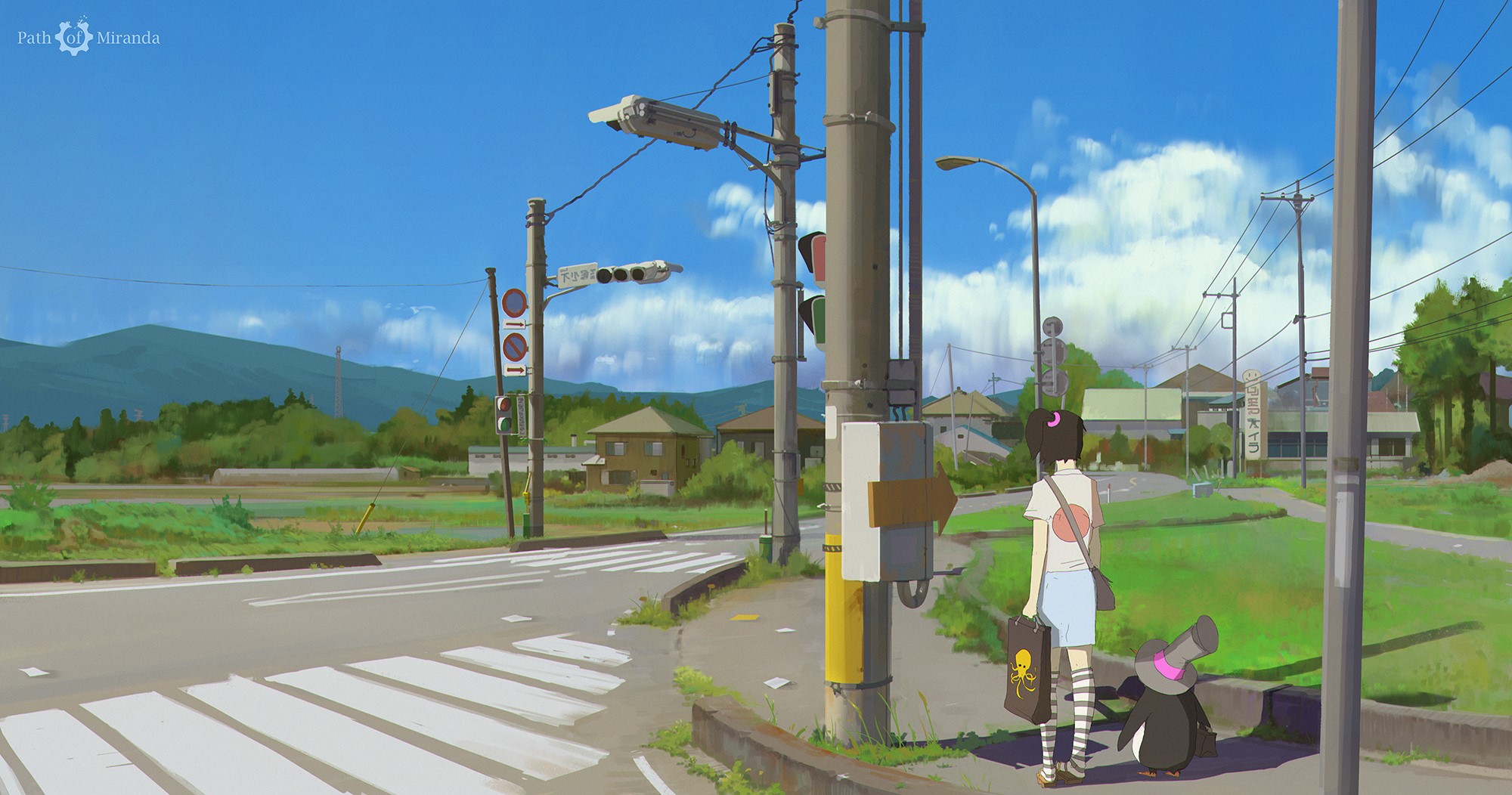 anime, field, street, anime girls, HD Wallpaper