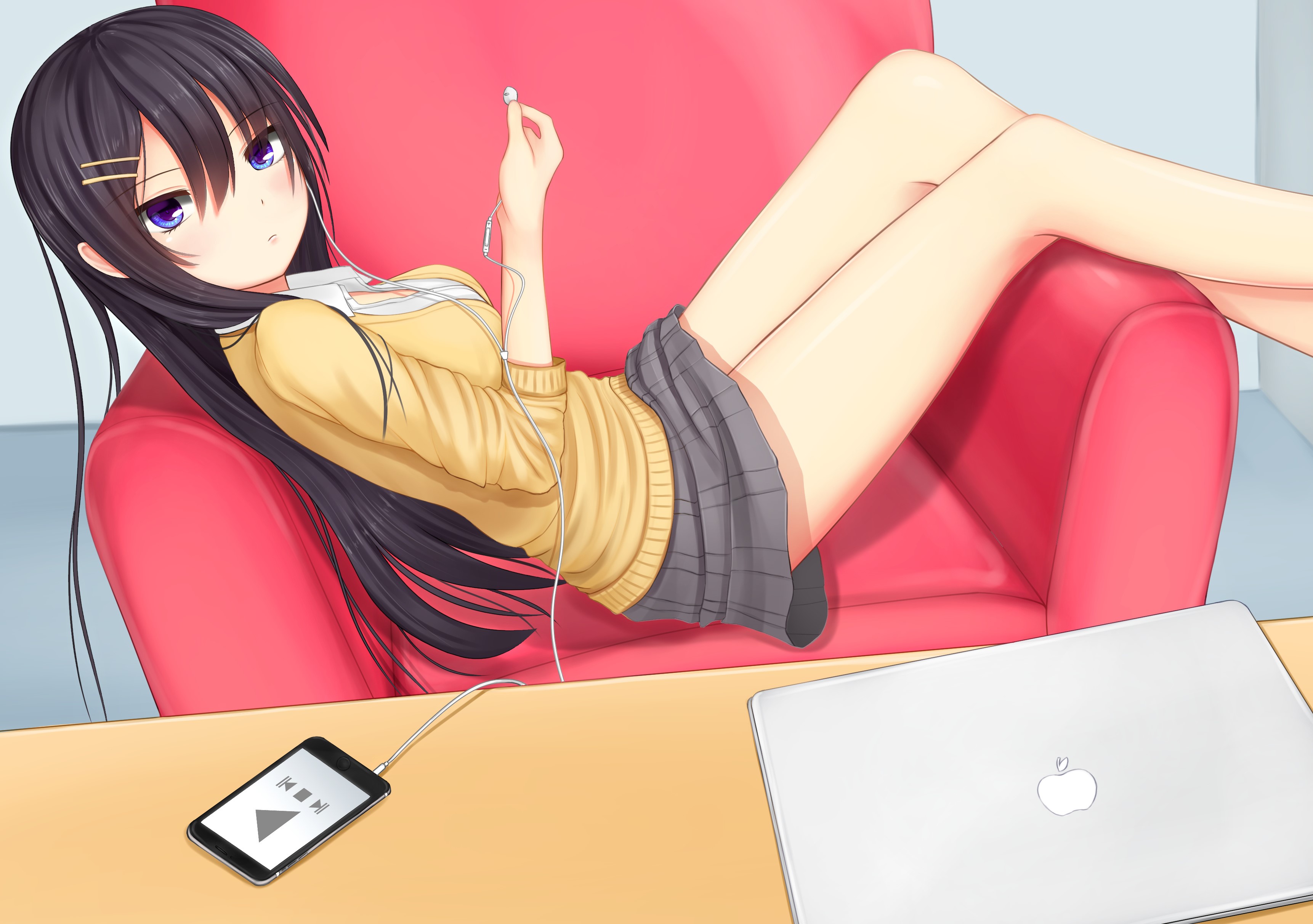 anime, anime girls, headphones, computer, HD Wallpaper