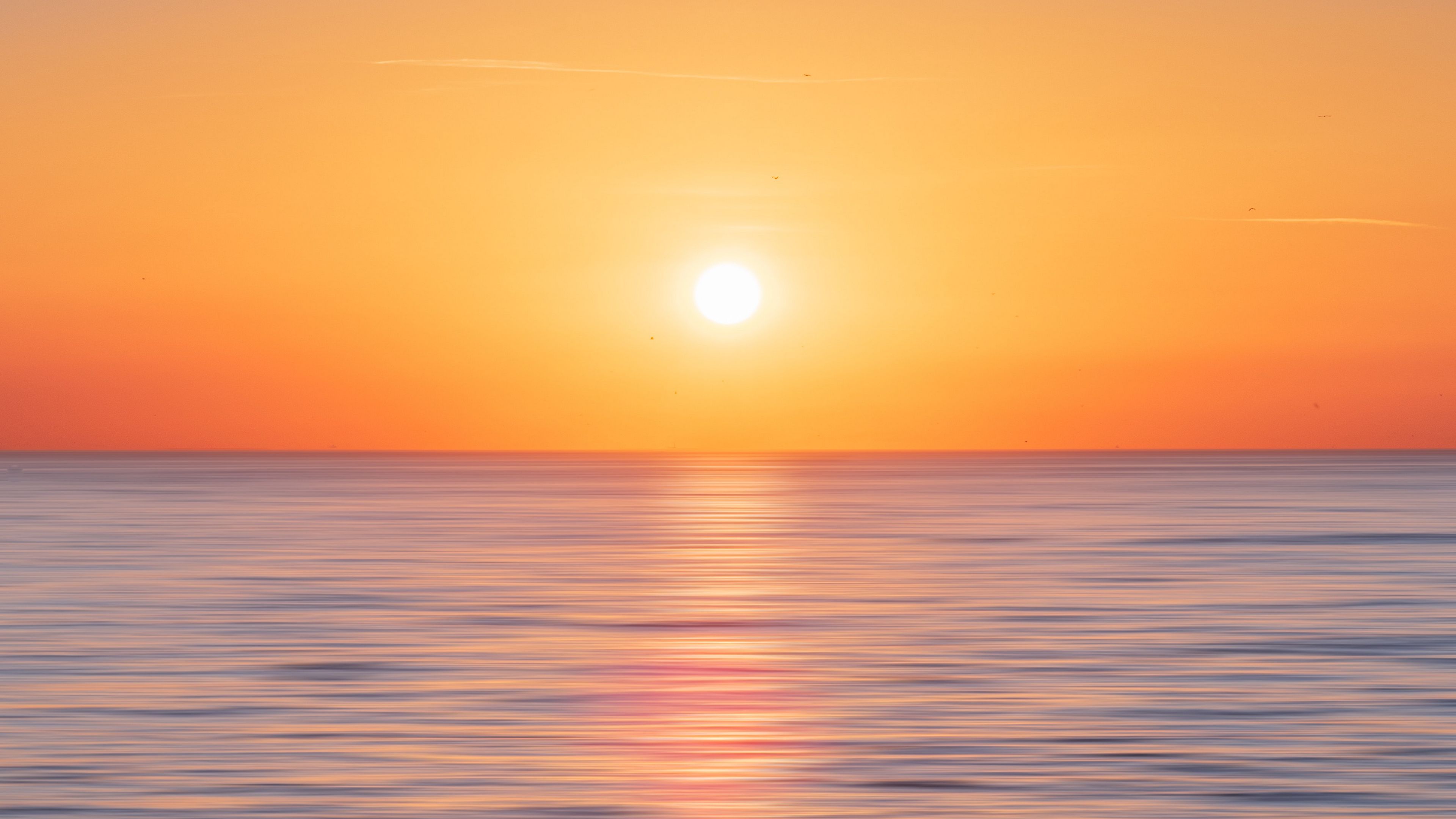 sea, horizon, sky, sunset, sun, 4k, HD Wallpaper