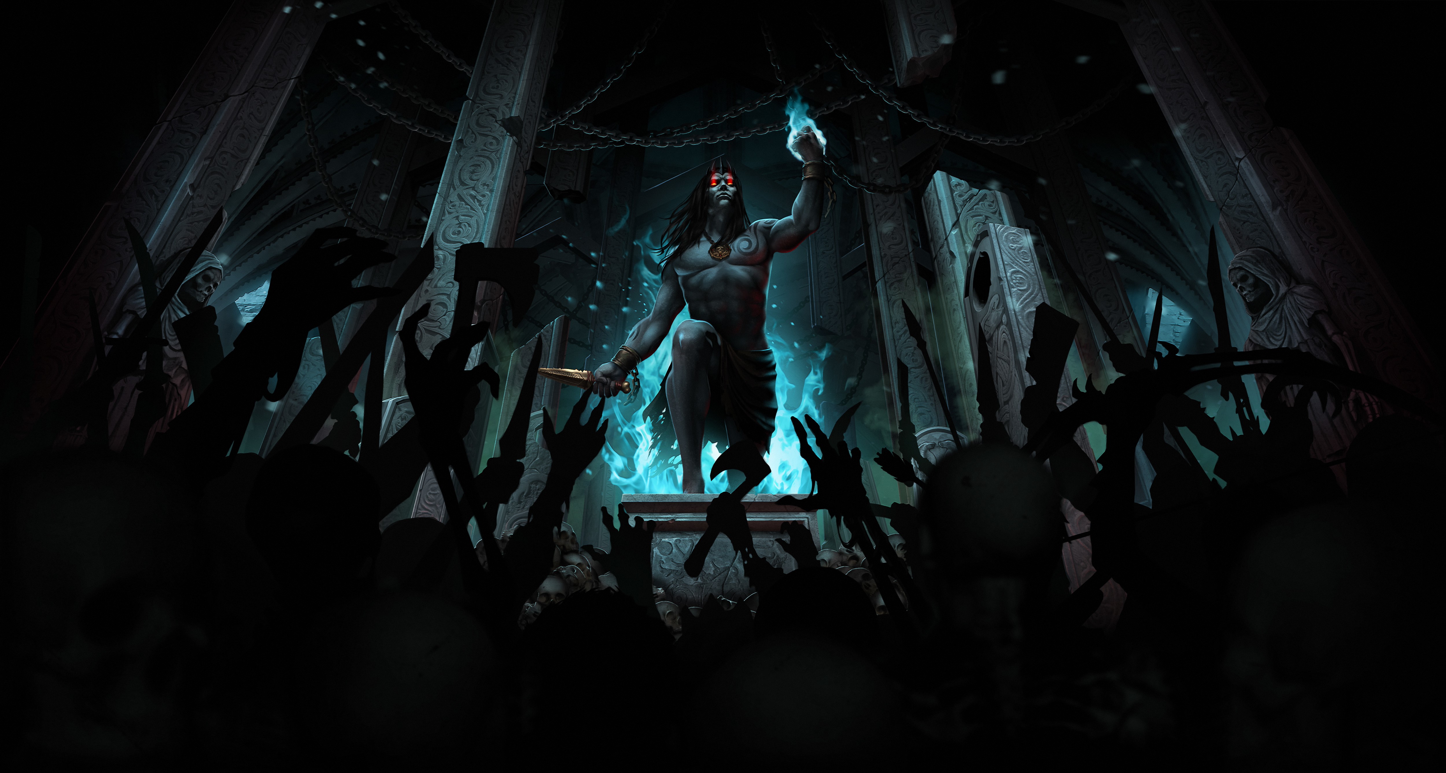 Iratus: Lord of the Dead, video games, artwork, fantasy art, cyan, HD Wallpaper