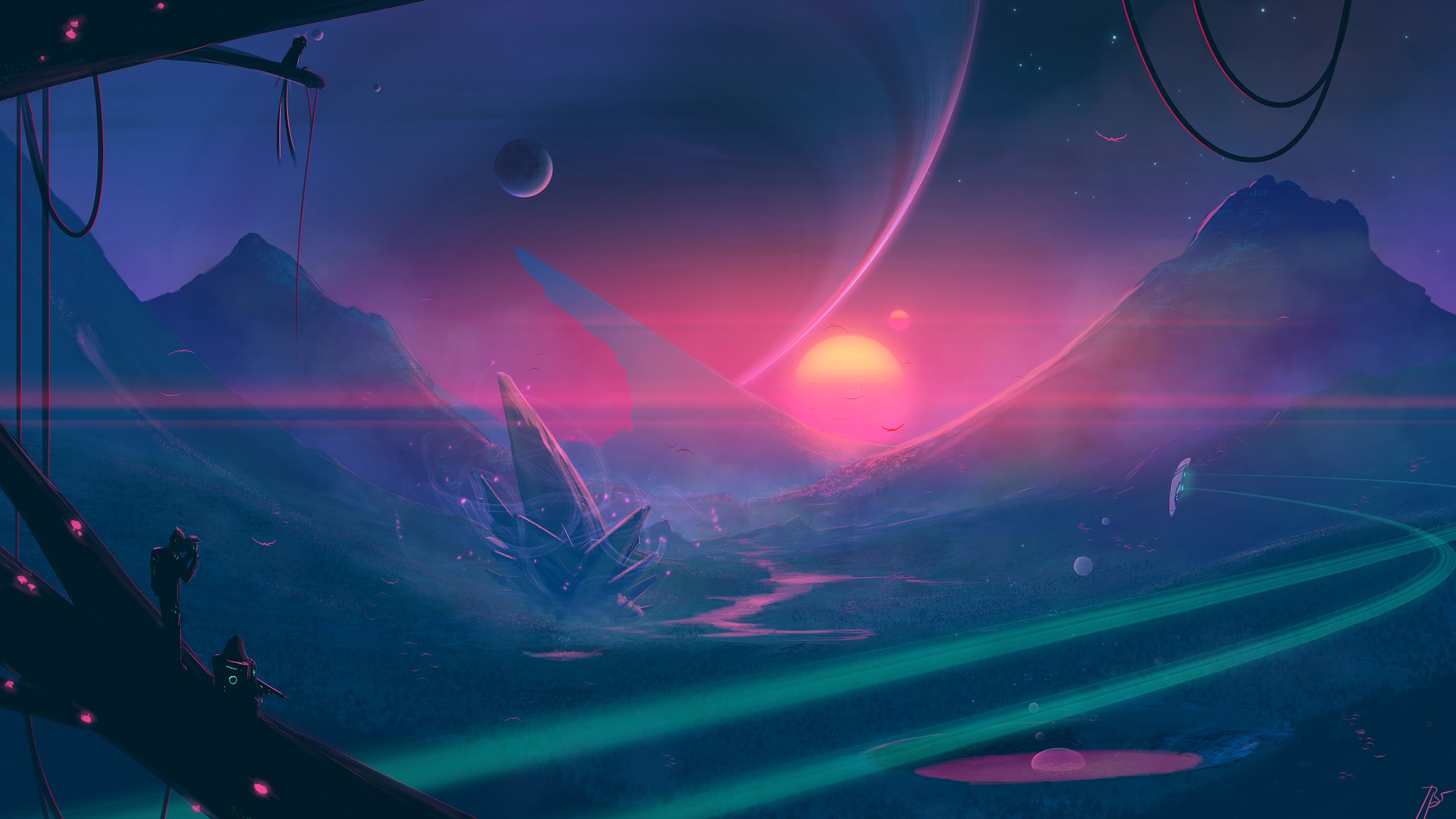 JoeyJazz, space art, sunset, HD Wallpaper