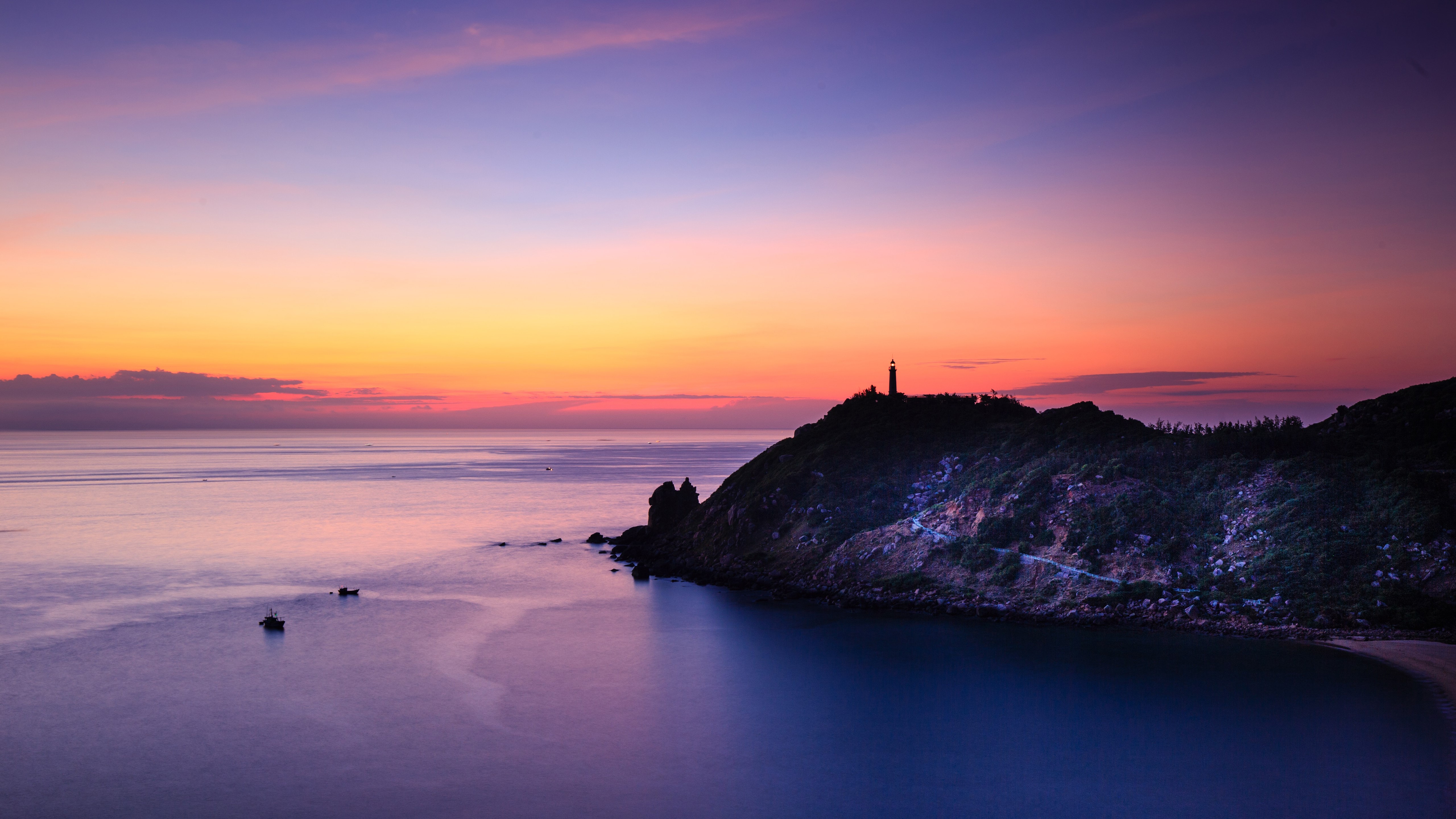sunset, lighthouse, sea, landscape, HDR, HD Wallpaper