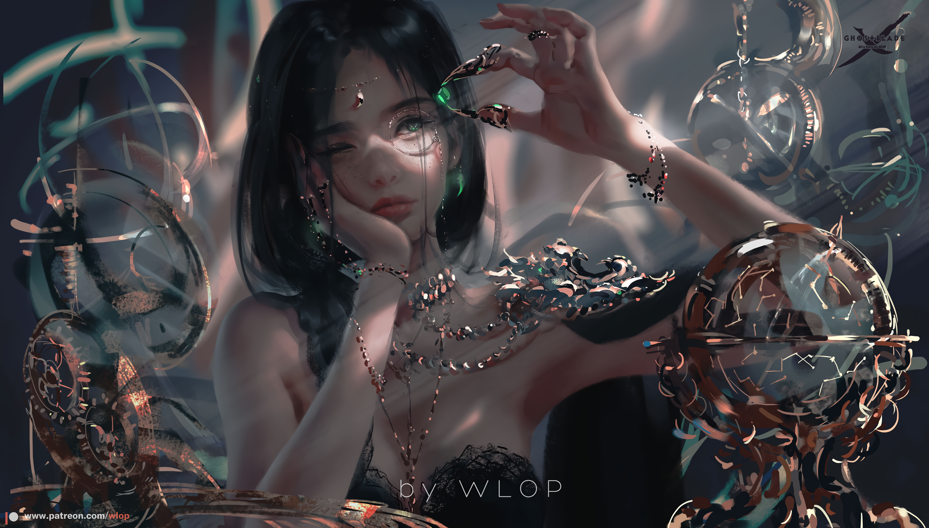 Aeolian, black hair, WLOP, shoulder length hair, people, fantasy girl, fantasy art, Ling Feng, HD Wallpaper