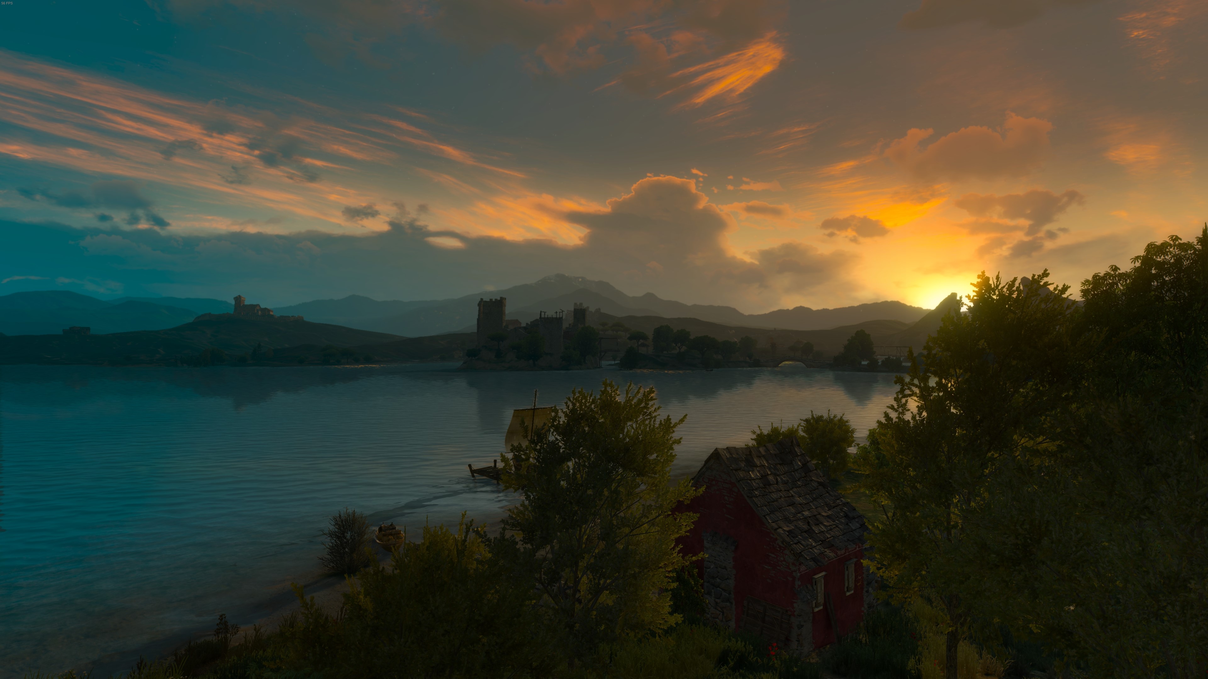 The Witcher 3: Wild Hunt, The Witcher, landscape, video games, sky, clouds, green, sunset, Sun, HD Wallpaper