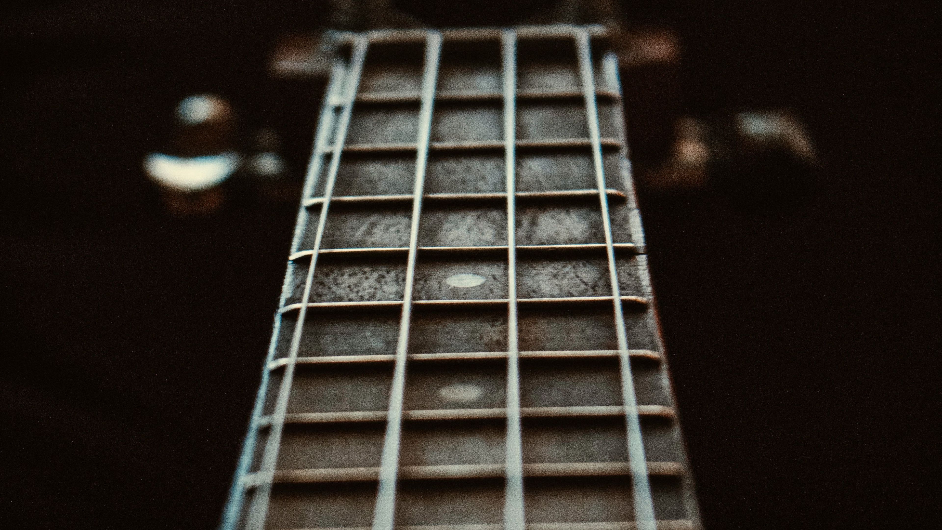 guitar, strings, neck guitar, frets, blur, 4k, HD Wallpaper