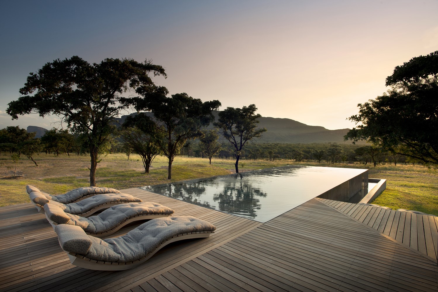 swimming pool, South Africa, trees, outdoors, mountains, sunset, HD Wallpaper