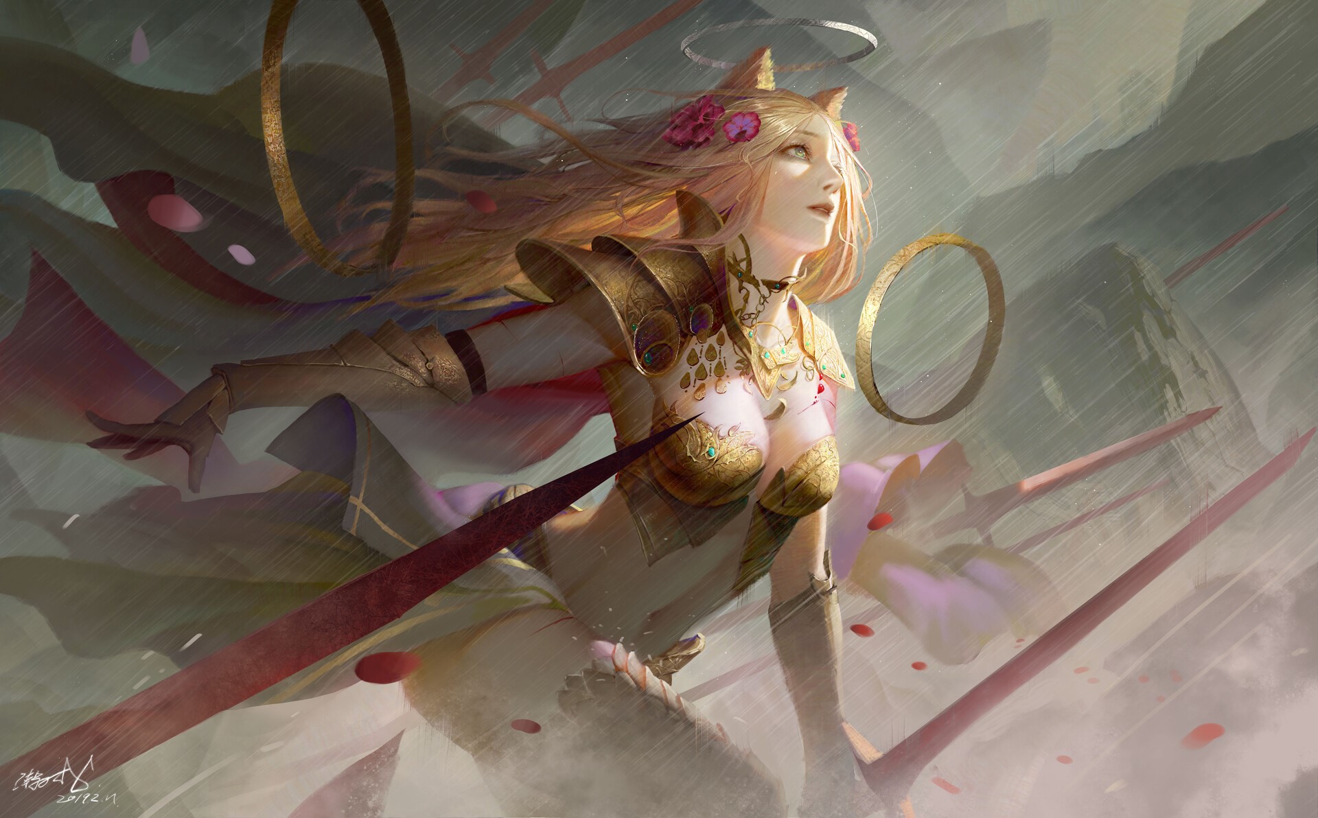 artwork, fantasy art, fantasy girl, women, armor, HD Wallpaper