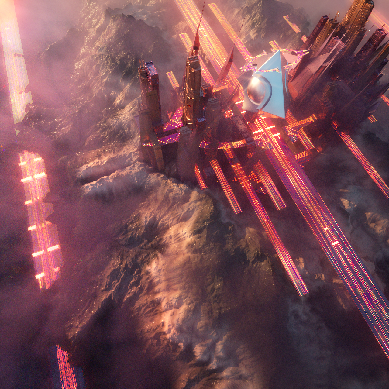 futuristic city, futuristic, digital art, mountains, HD Wallpaper