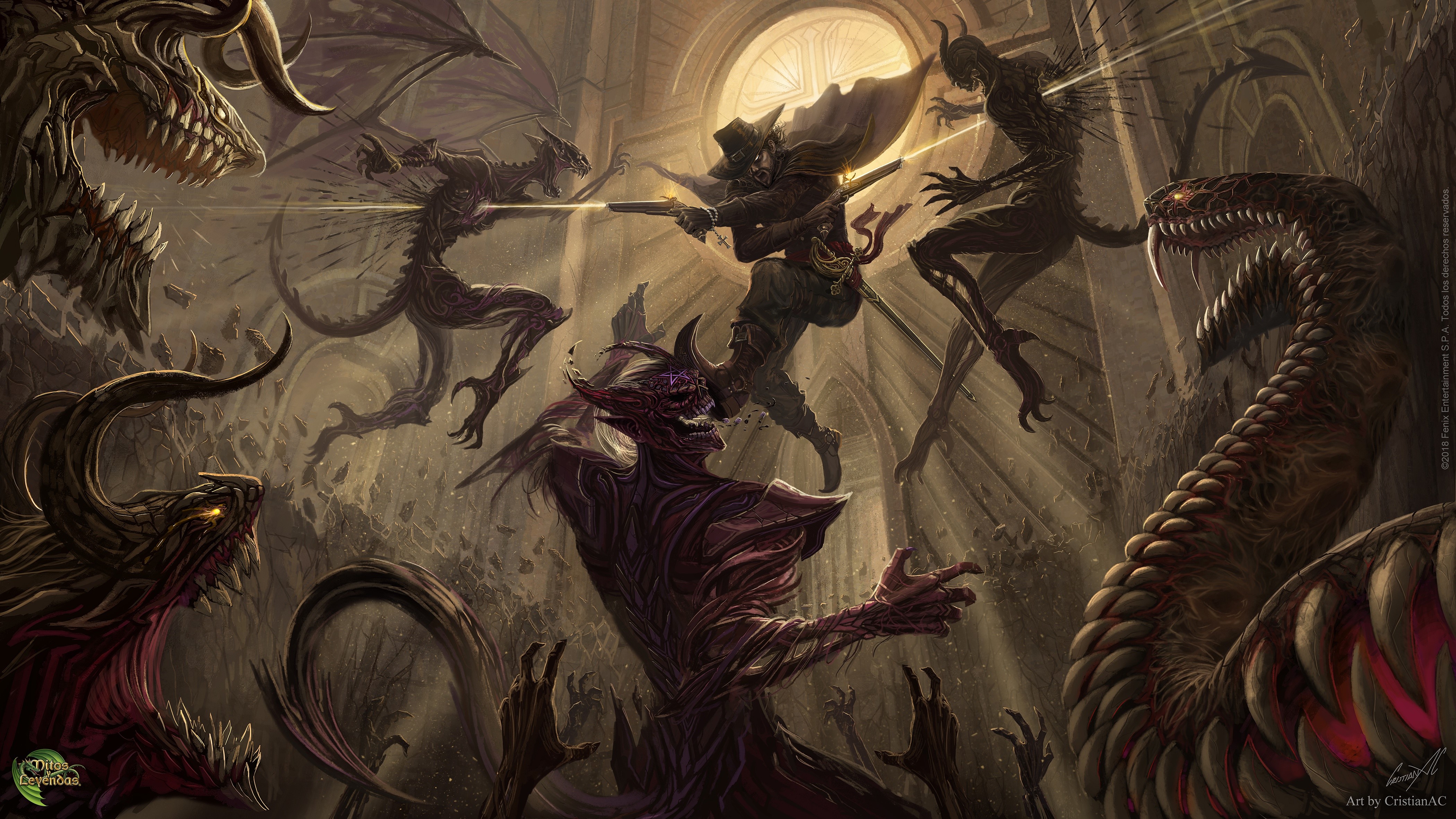 battle, demon, creature, fantasy art, HD Wallpaper