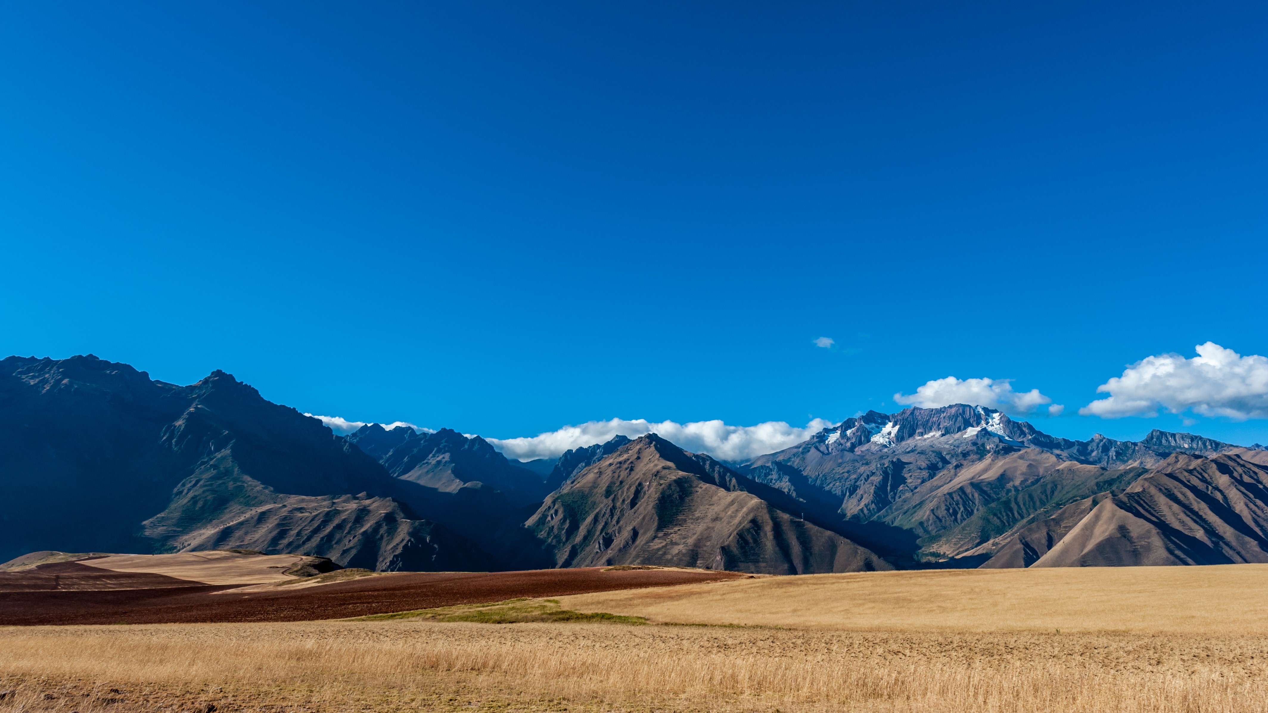 mountains, clouds, sky, field, landscape, HD Wallpaper