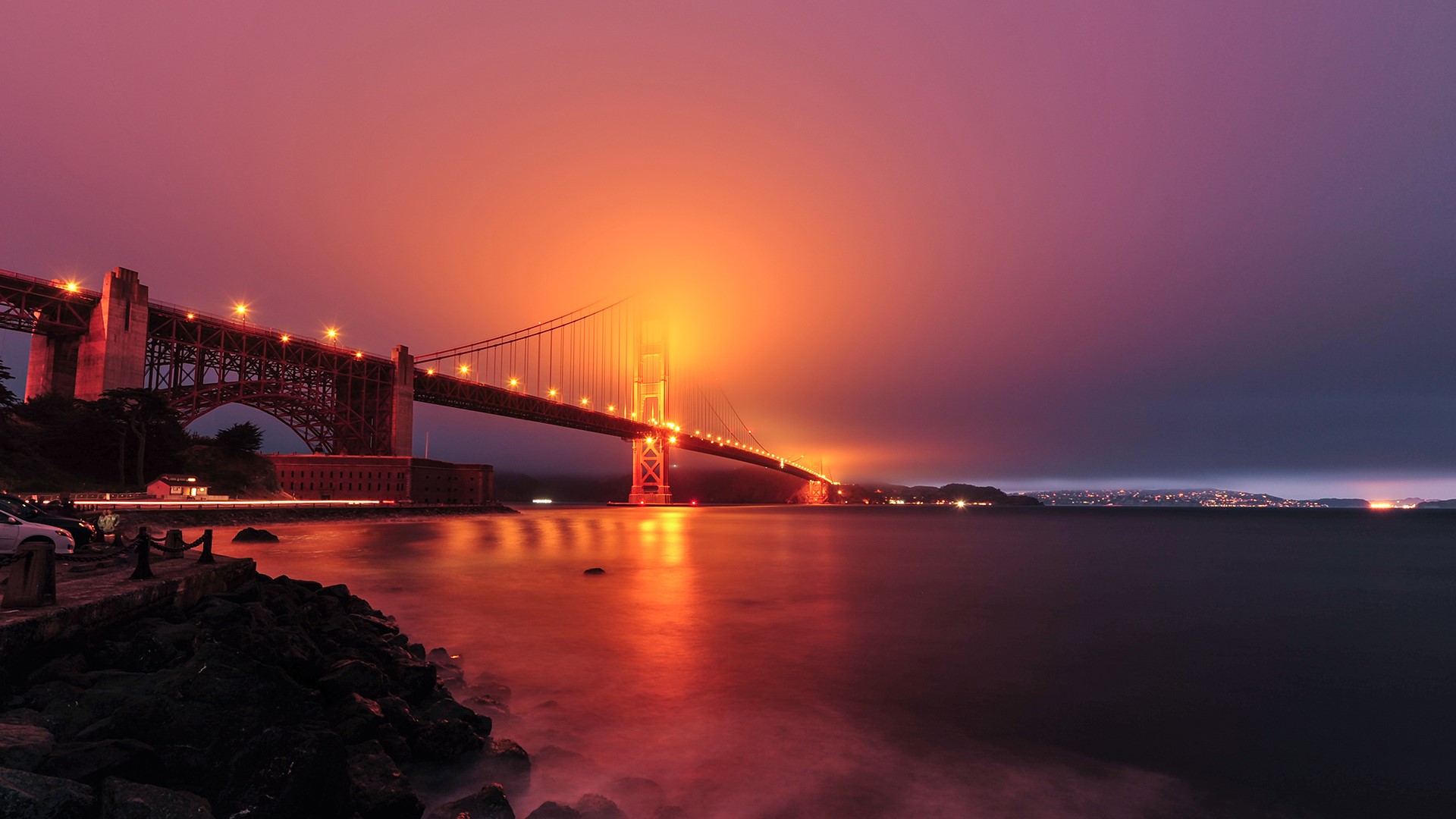 lights, clouds, San Francisco, bridge, HD Wallpaper
