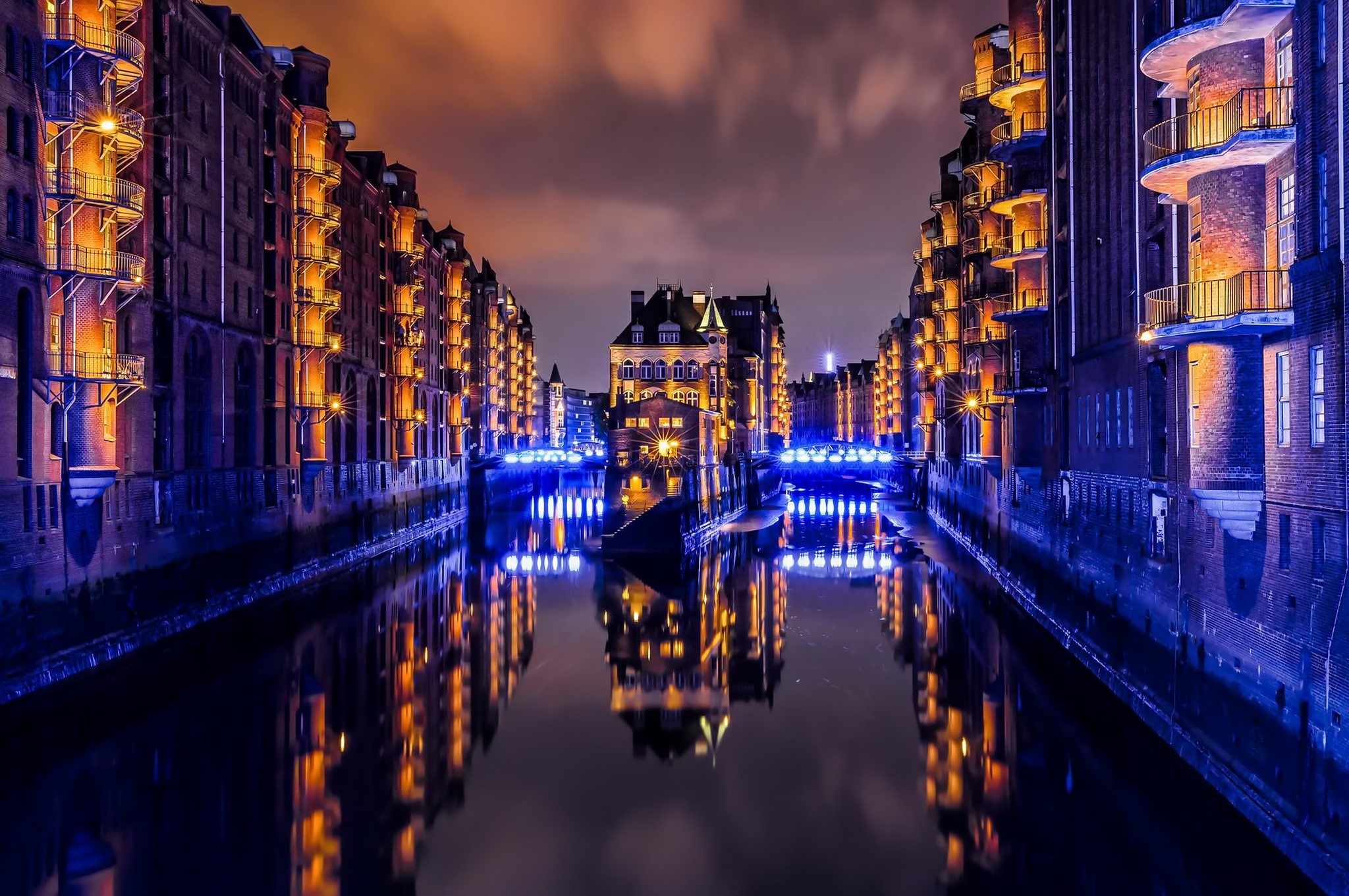 Hamburg, lights, city, water, reflection, Germany, HD Wallpaper